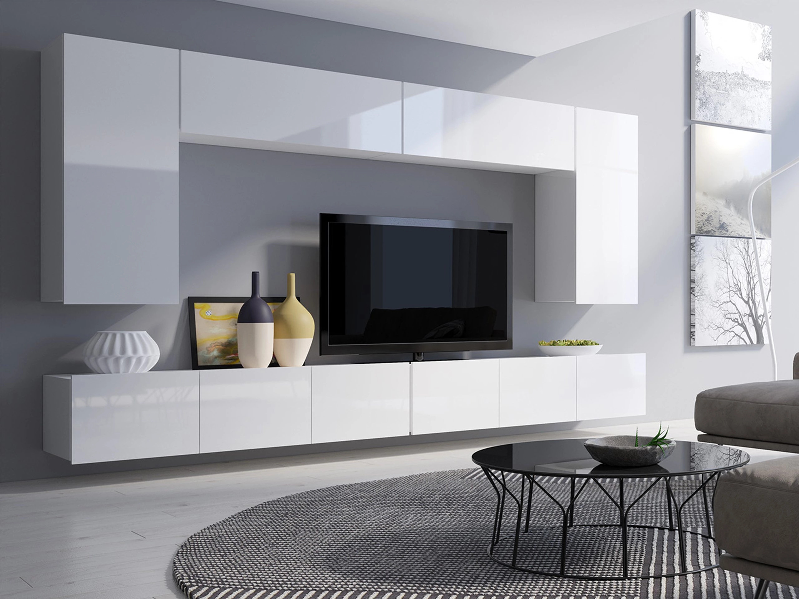 Wohnzimmer-Sets Tivdalu 135 (Weiß + Weiß glänzend)