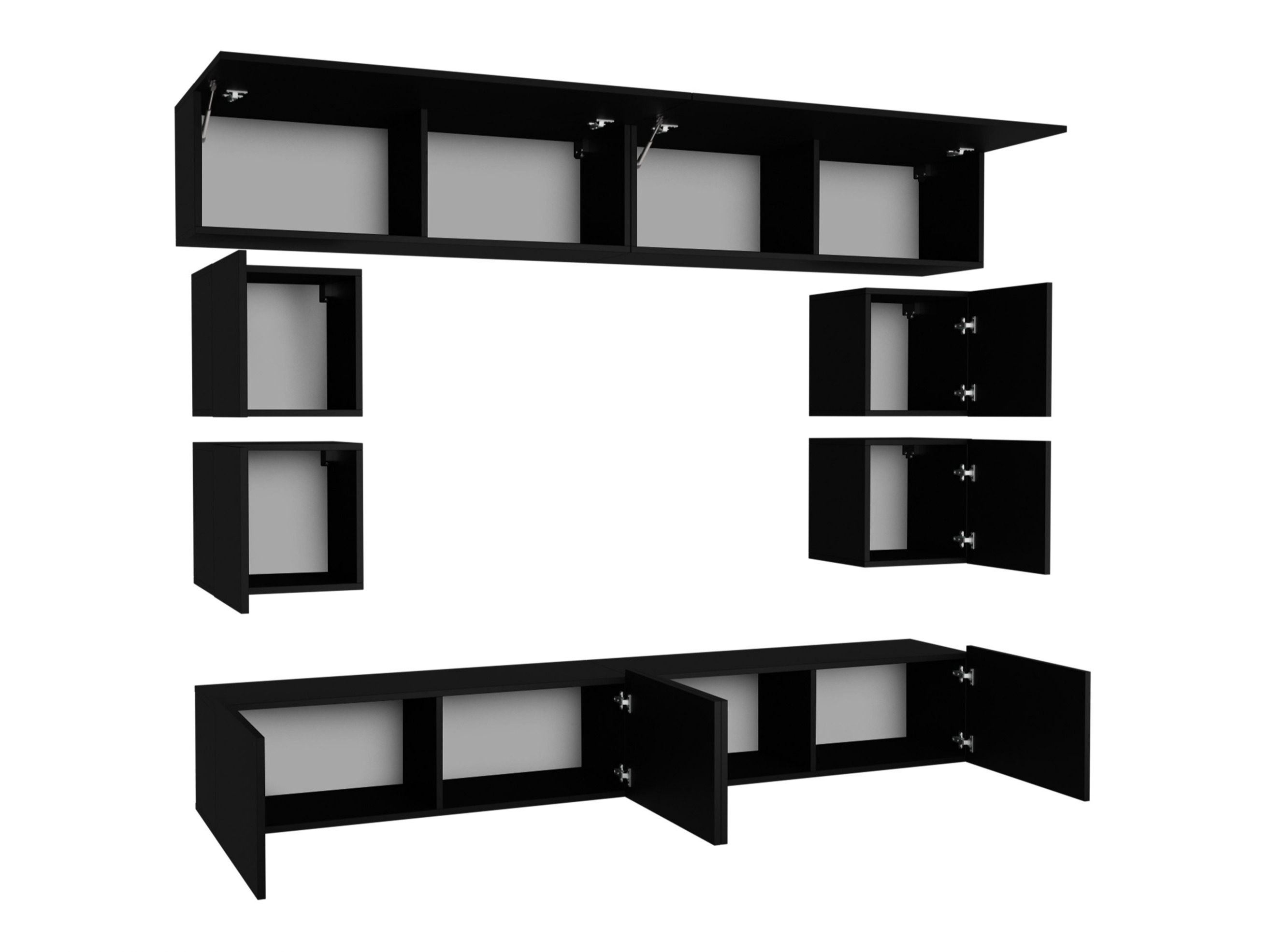 Wohnzimmer-Sets Remus XVI (Schwarz + Schwarz glänzend + Weiß + Weiß glänzend)