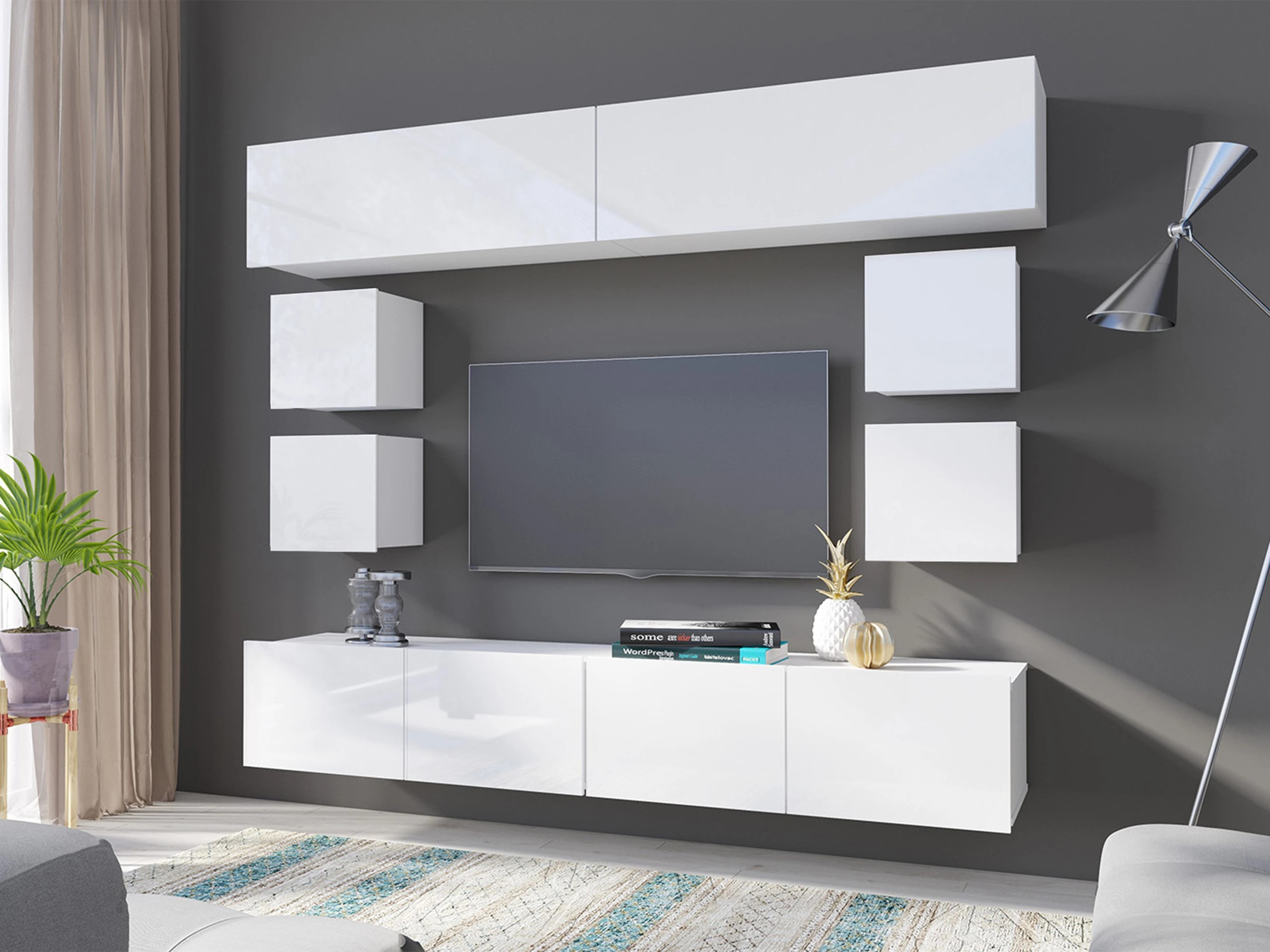 Wohnzimmer-Sets Remus XVI (Weiß + Weiß glänzend)