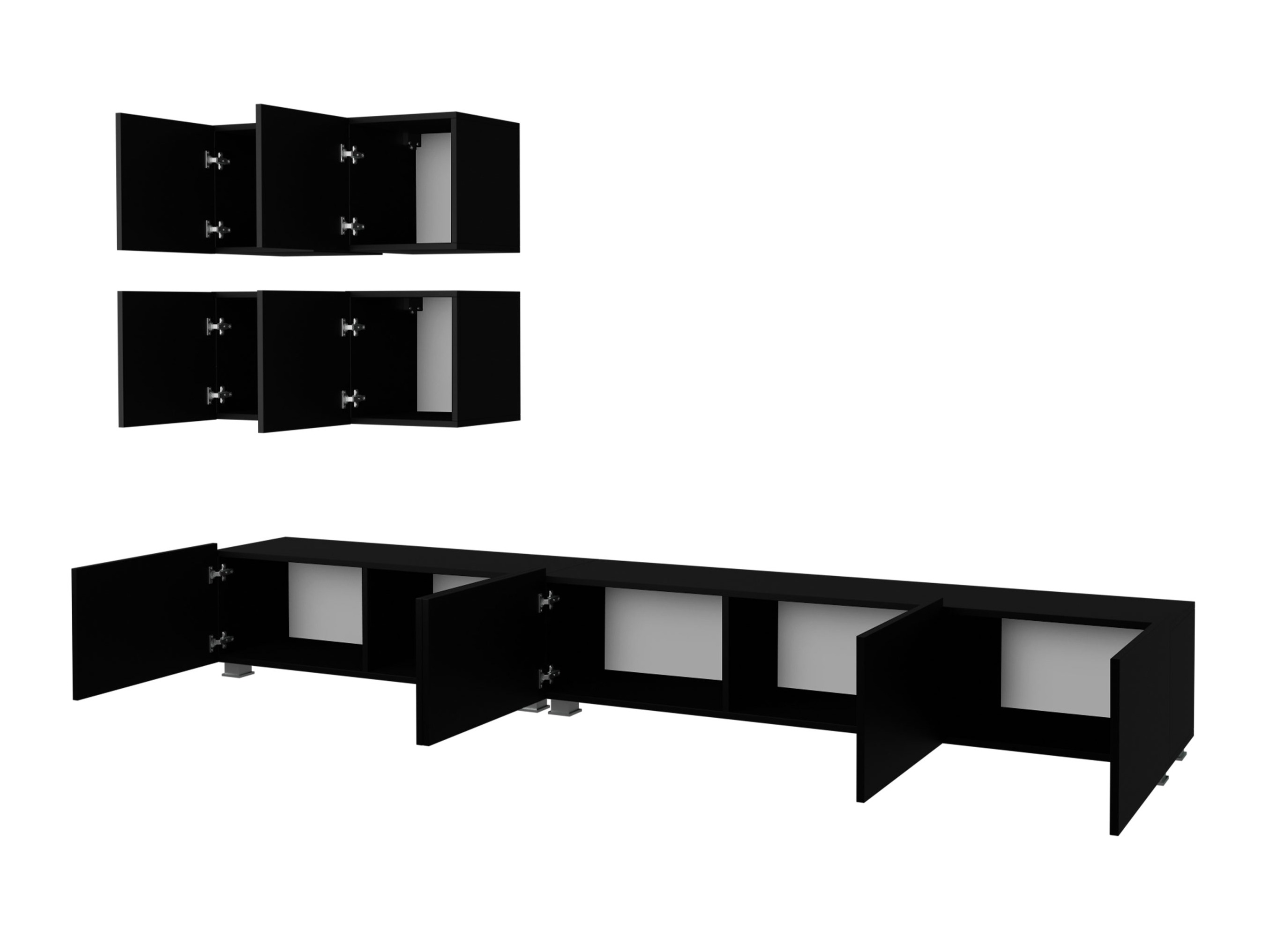 Wohnzimmer-Sets Remus XVIII (Schwarz + Schwarz glänzend + Weiß + Weiß glänzend)