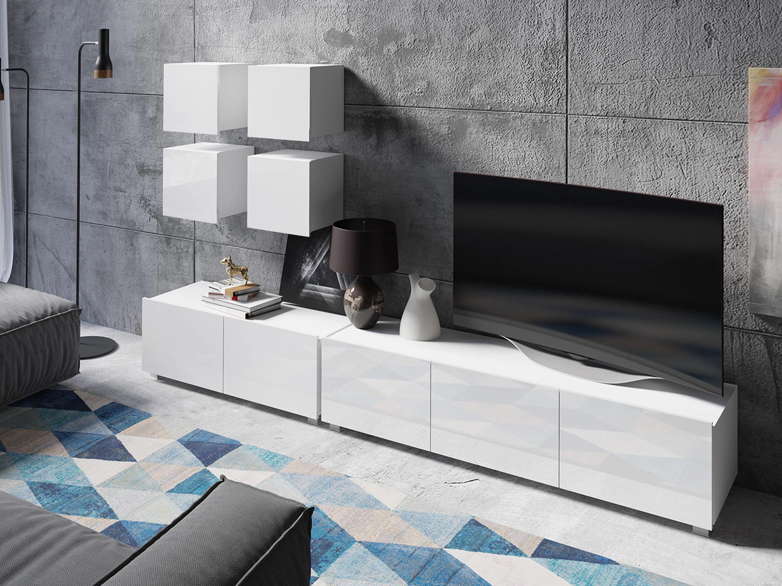 Wohnzimmer-Sets Remus XVIII (Weiß + Weiß glänzend)