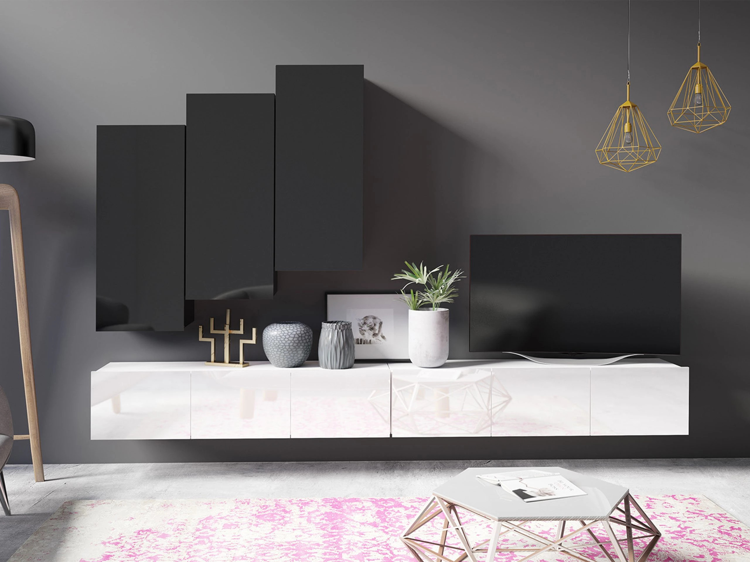 Wohnzimmer-Sets Remus XX (Weiß + Schwarz)