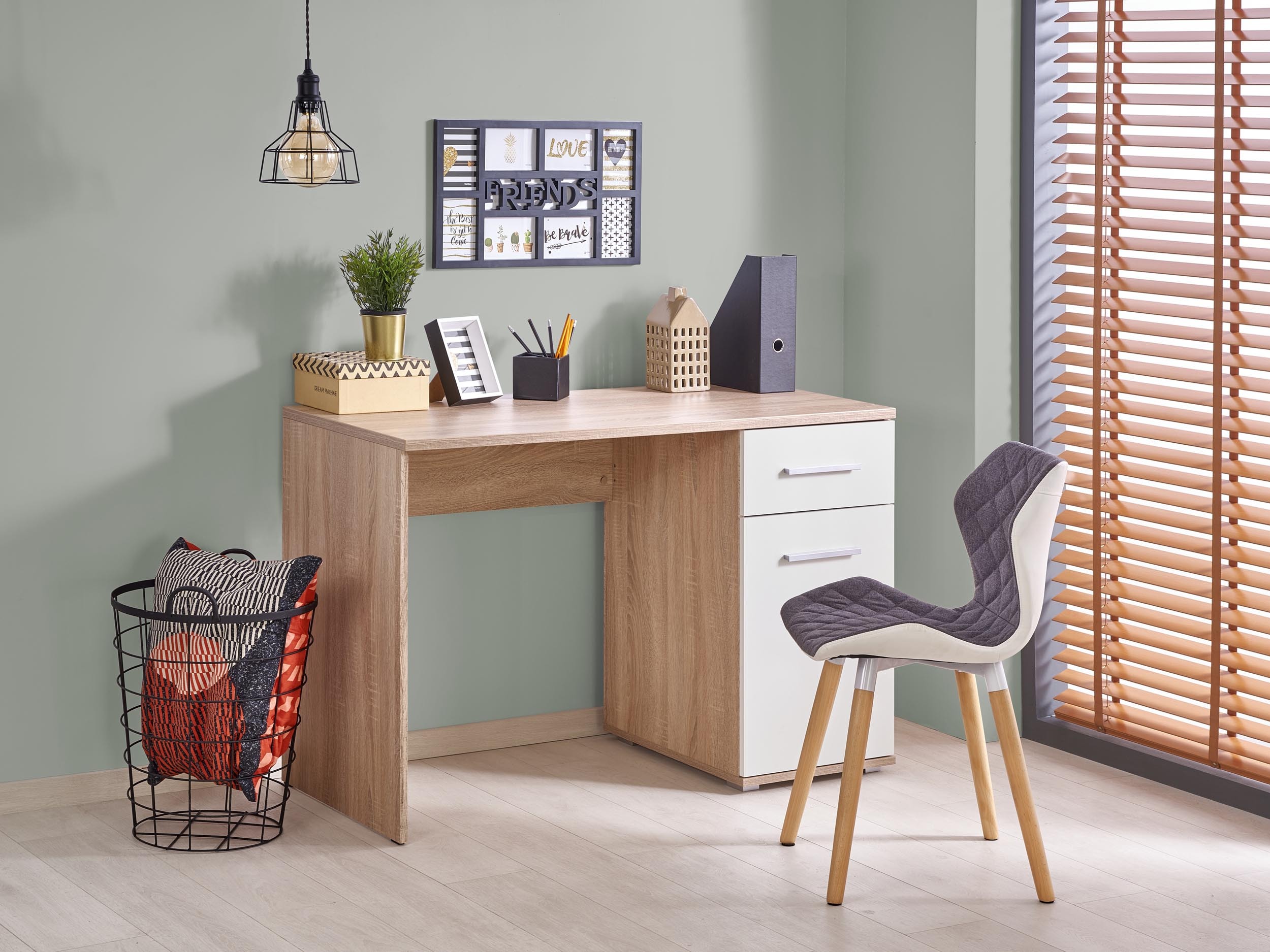 Bürotisch Cirveso 114 (Sonoma Eichenholzoptik + Weiß glänzend)