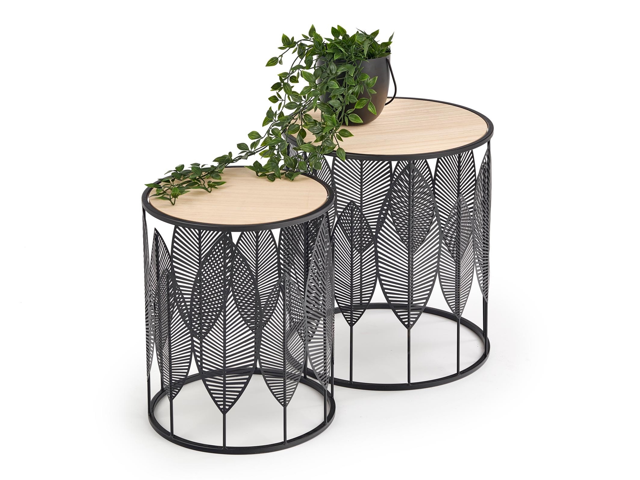 Beistelltische-Set Houston 974 (Schwarz + Helles Holz)