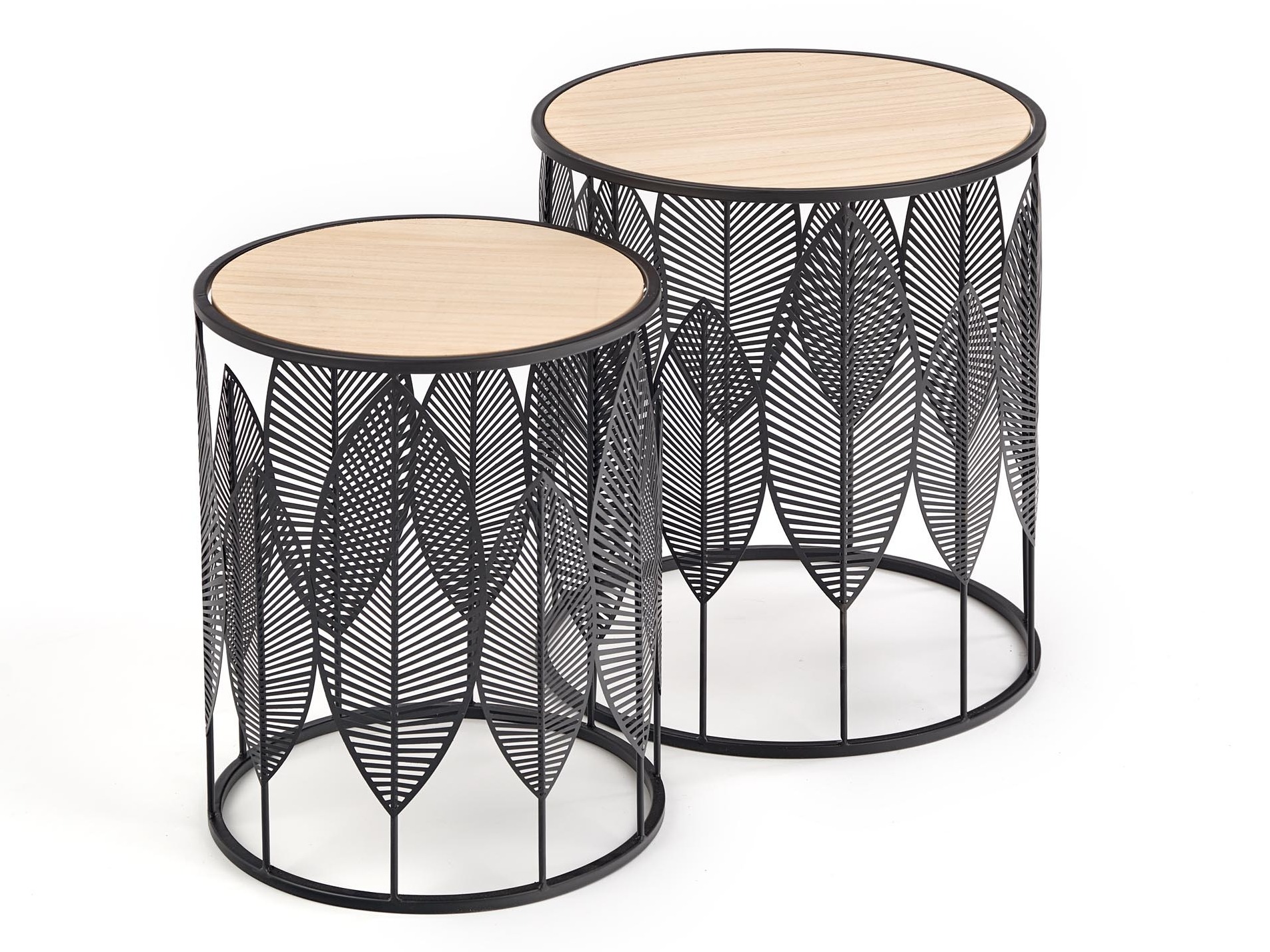 Beistelltische-Set Houston 974 (Schwarz + Helles Holz)