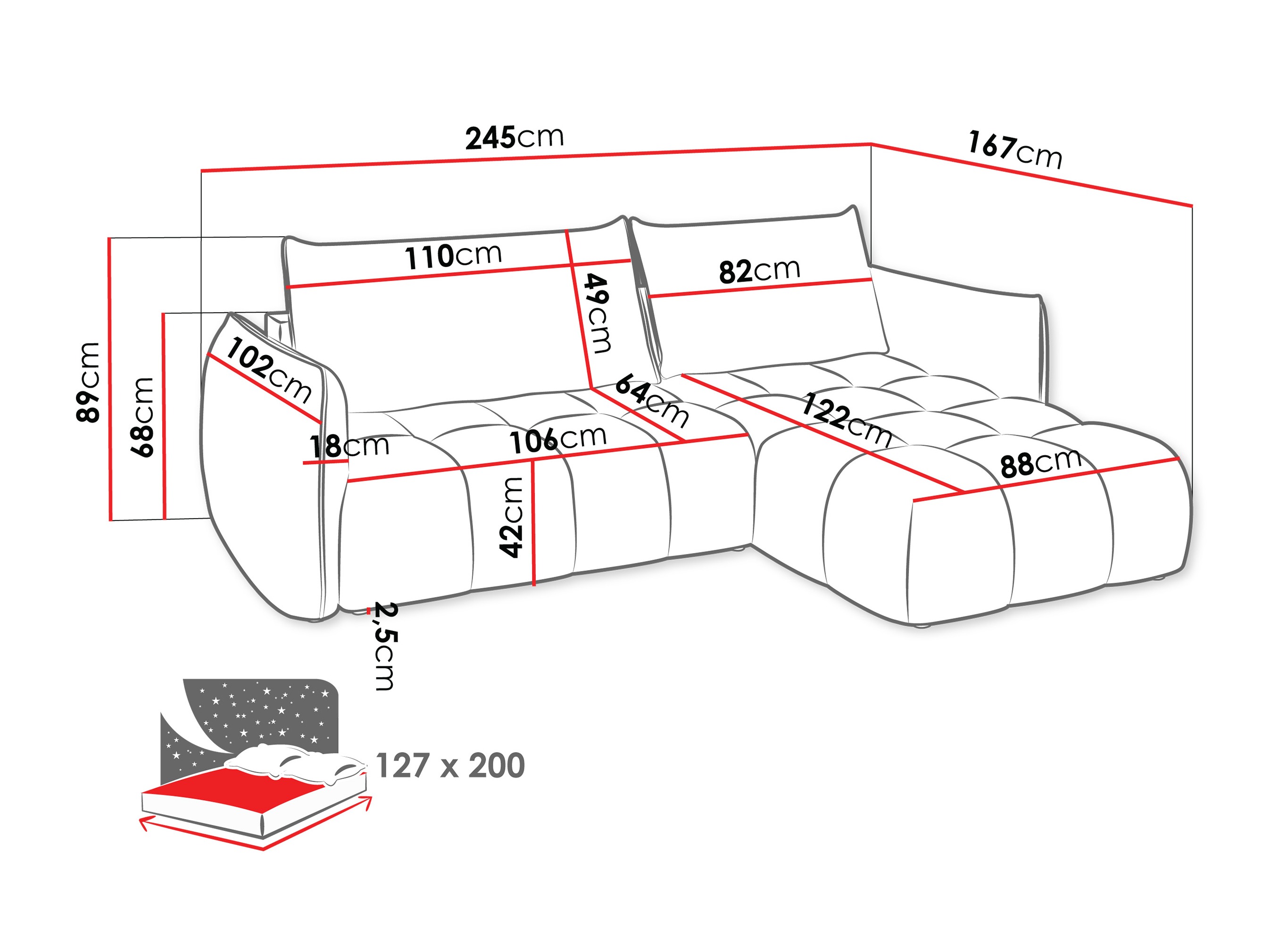 Ecksofa Lima 136 (Lumo 65)