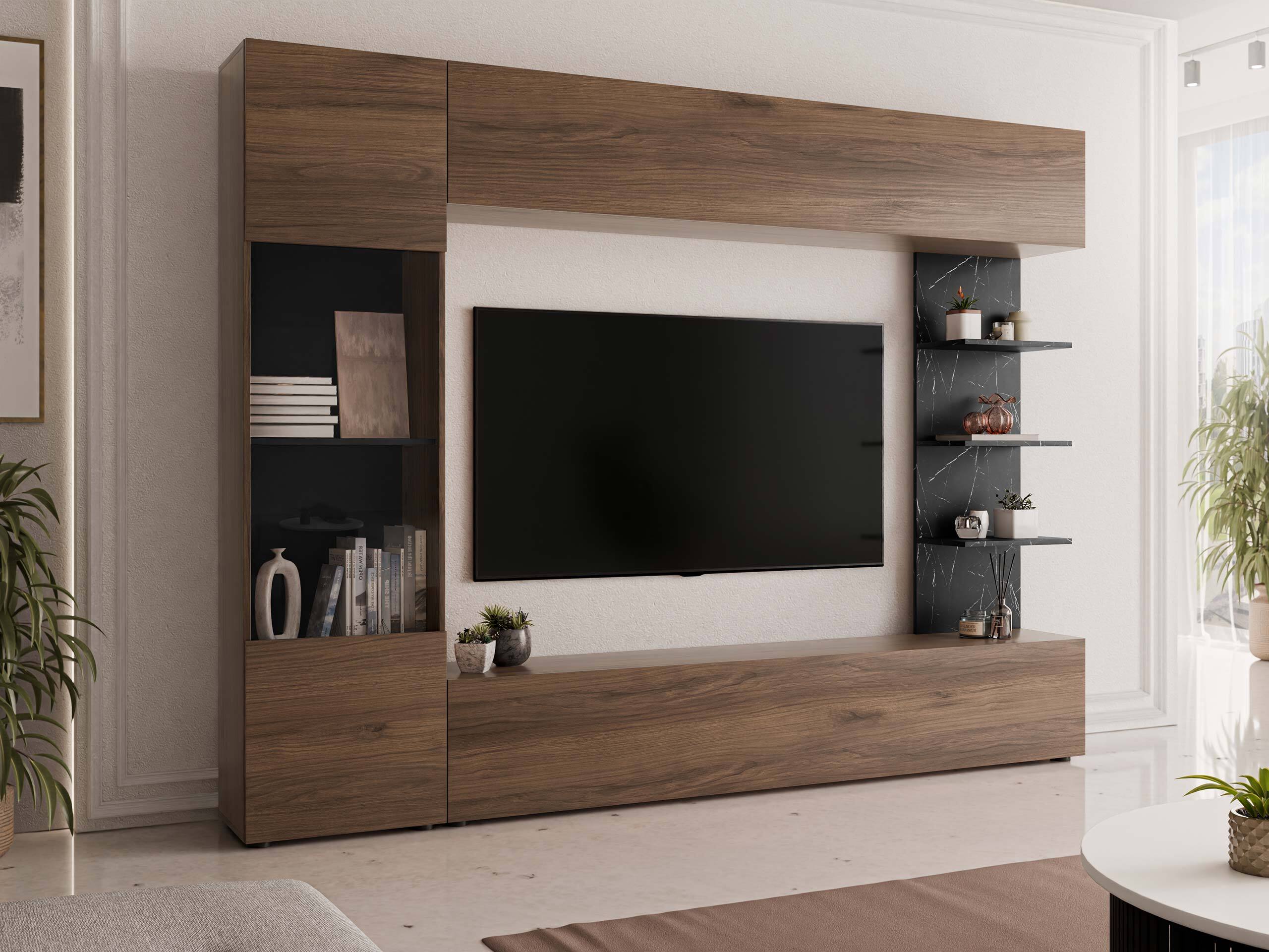 Wohnzimmer-Sets Comfivo Animus (Walnussholzoptik + Schwarzer Marmor)