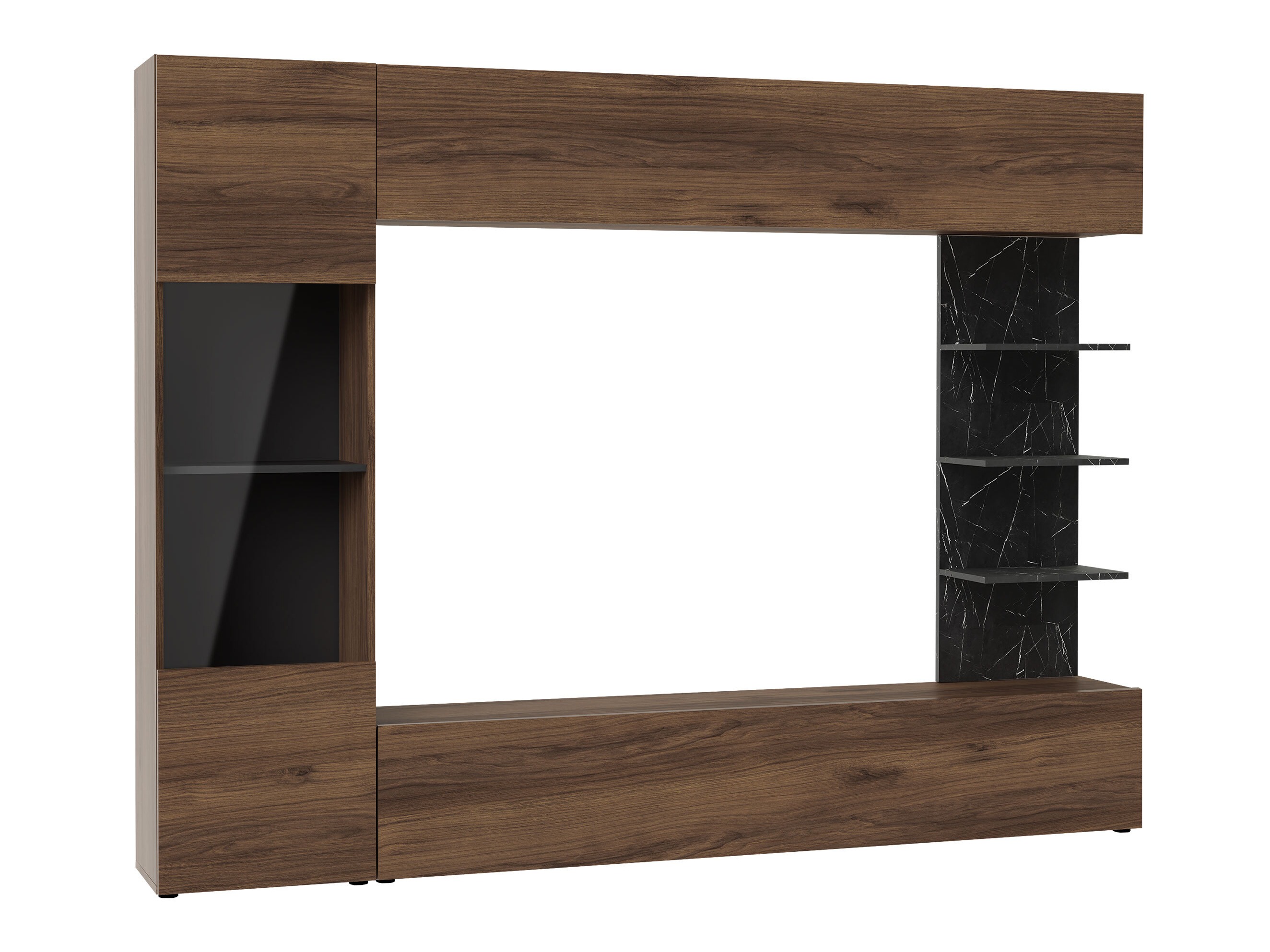 Wohnzimmer-Sets Comfivo Animus (Walnussholzoptik + Schwarzer Marmor)