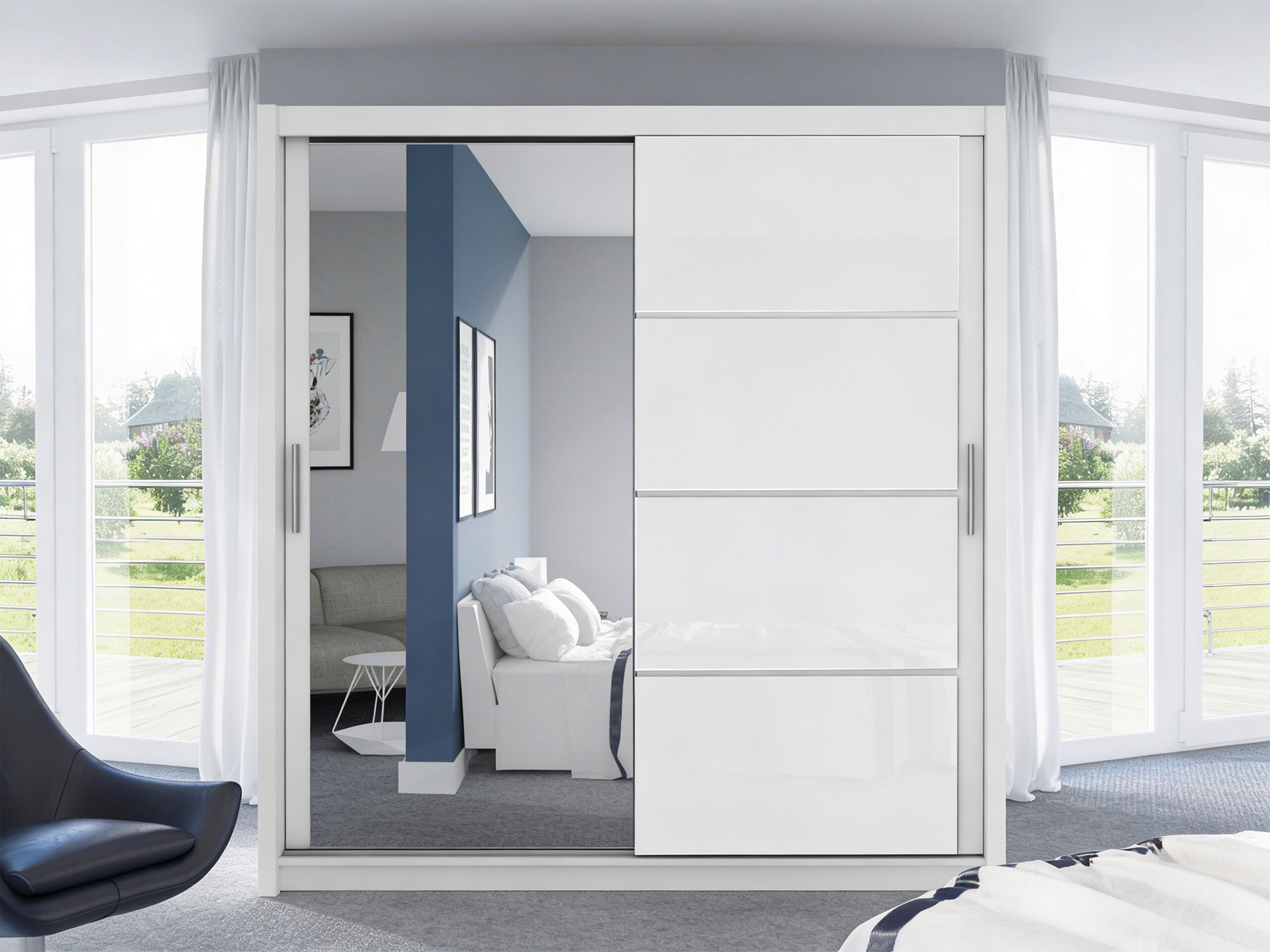 Kleiderschrank Honolulu 111 (Weiß + Weiß glänzend)