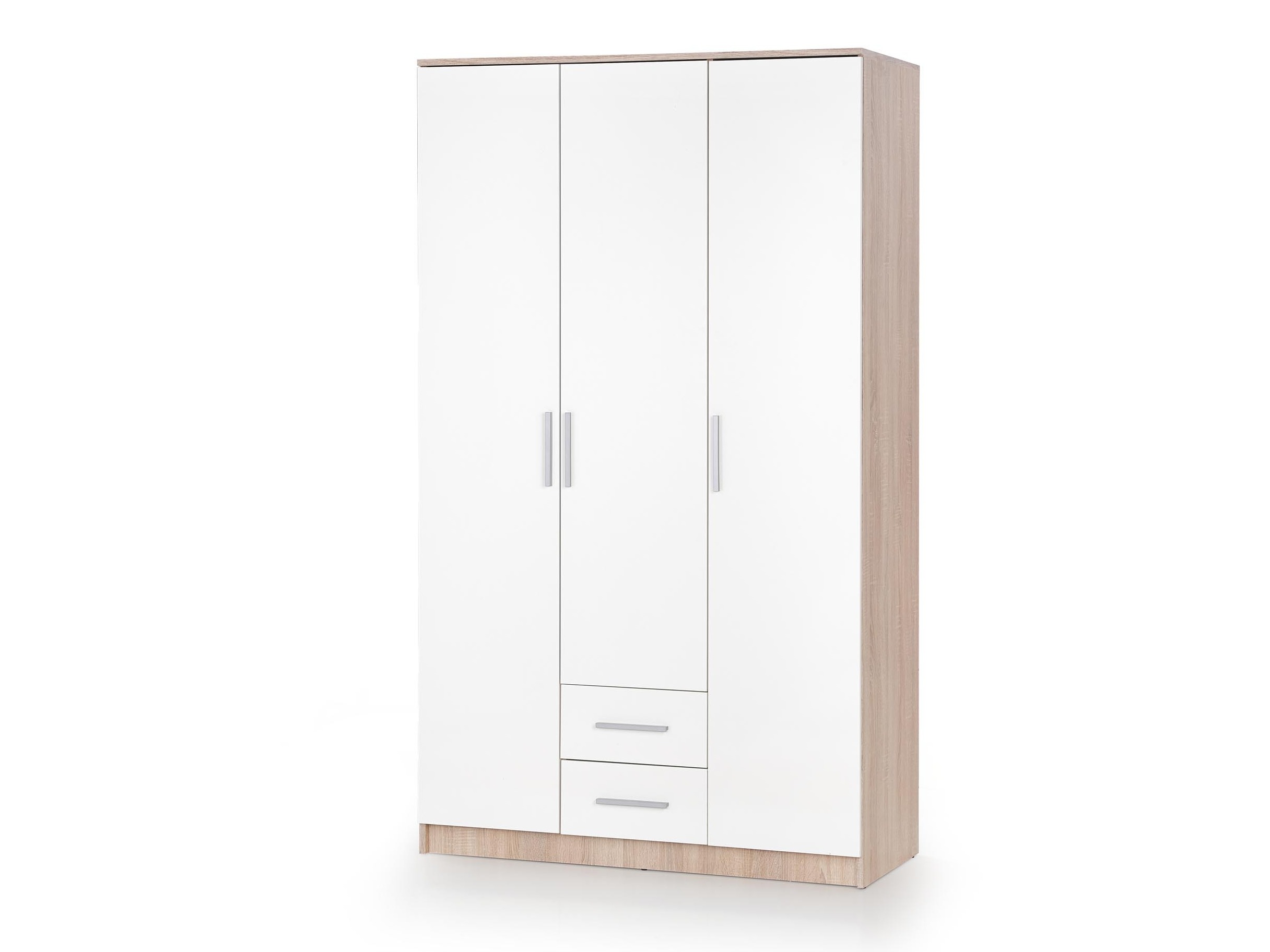 Kleiderschrank Cirveso 113 (Sonoma Eichenholzoptik + Weiß glänzend)
