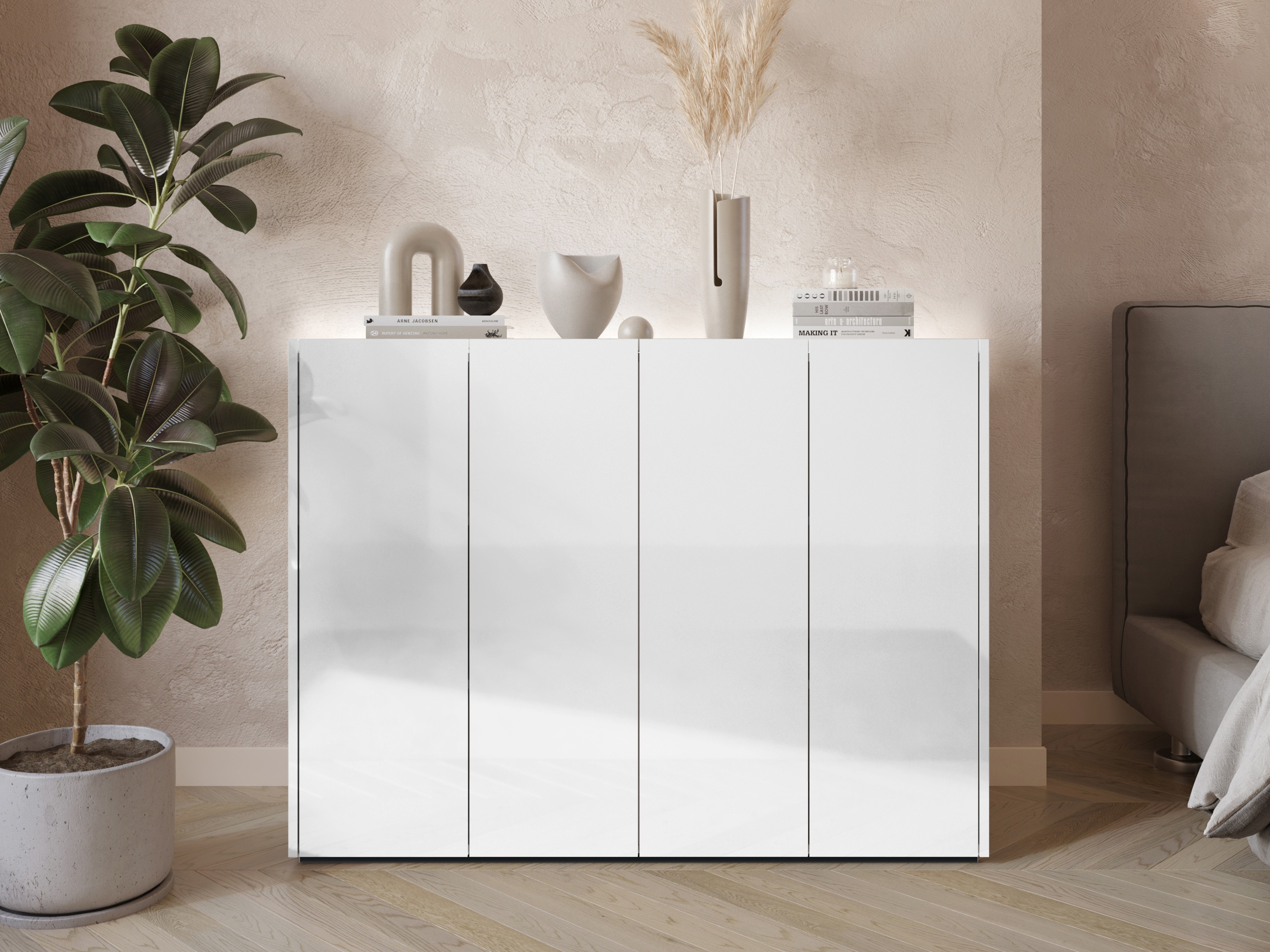 Sideboard Fresno 148 (Weiß glänzend)