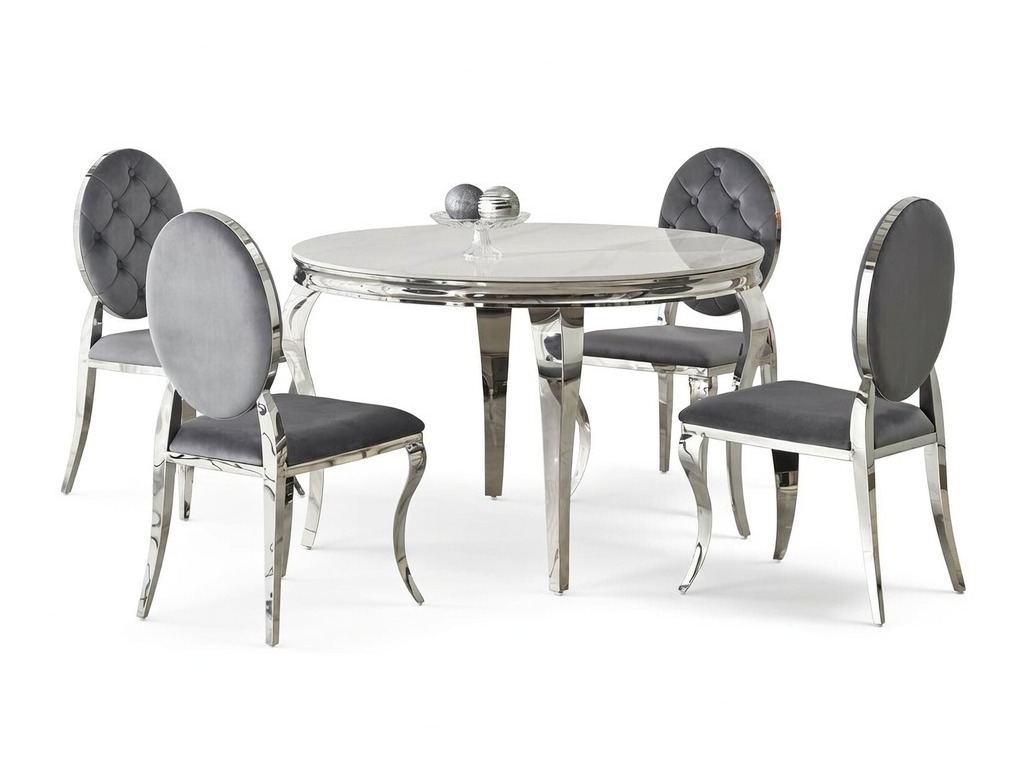 Essgruppe Houston 1828 (Weißer Marmor + Grau)