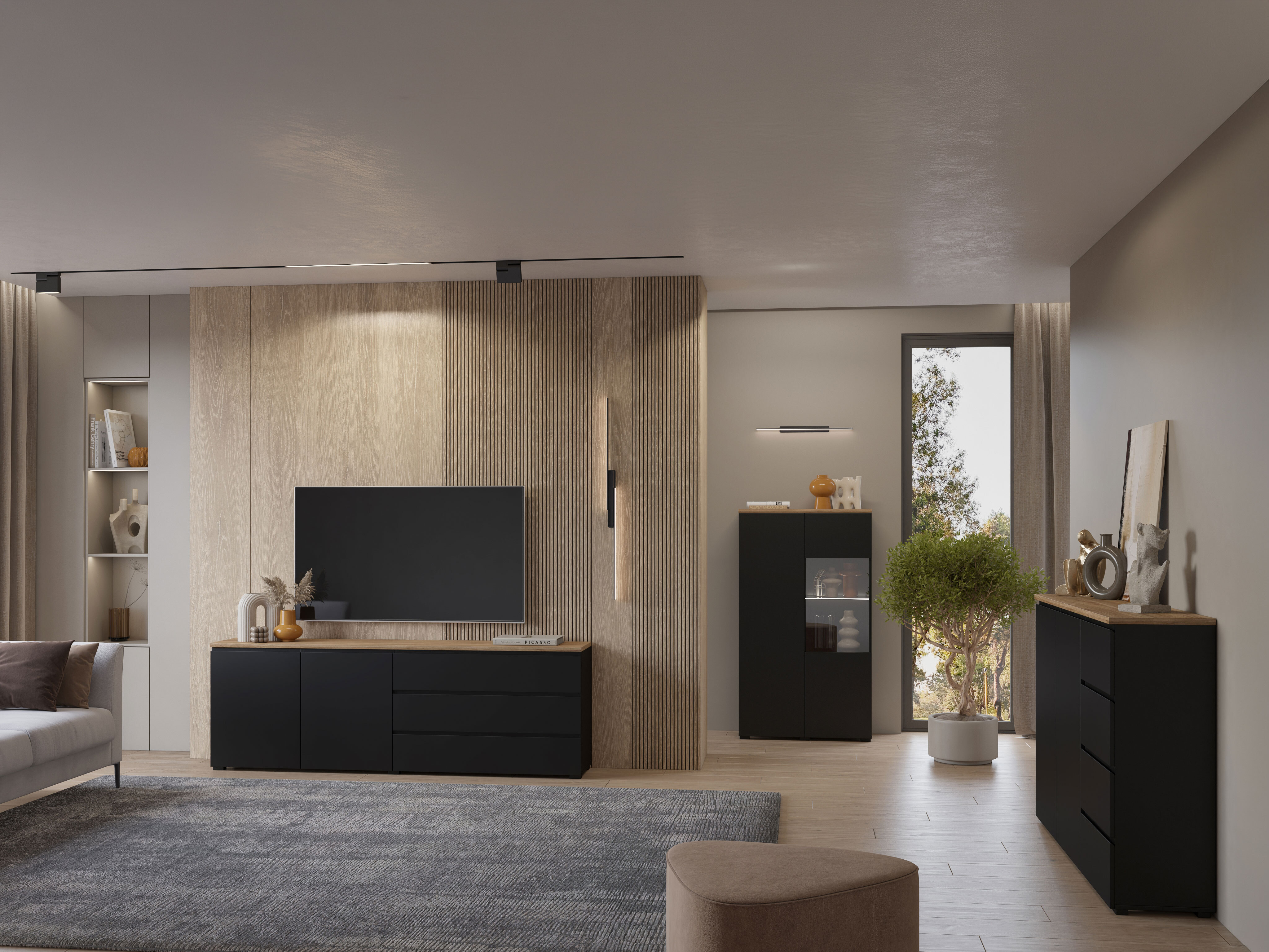 Regal Baletu 108 (Schwarz + Eichenholzoptik)