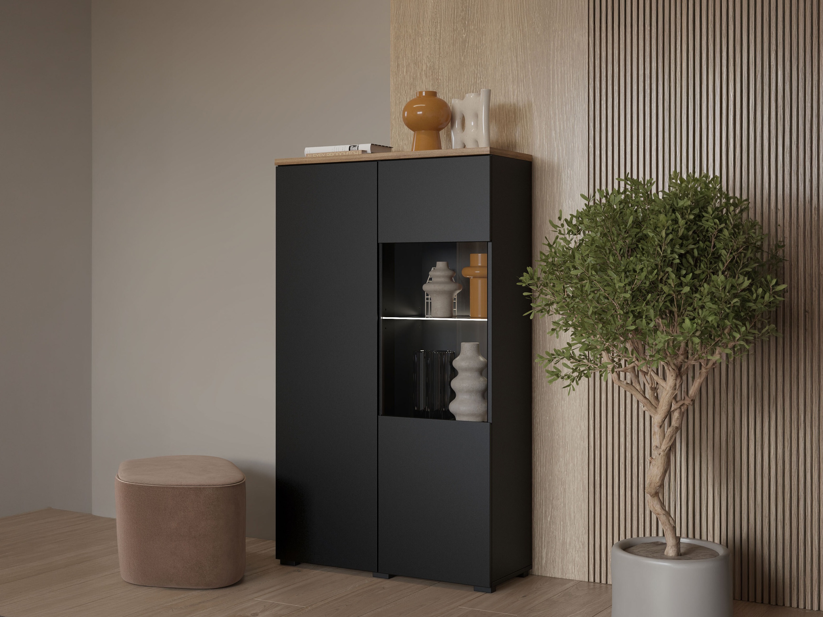 Regal Baletu 108 (Schwarz + Eichenholzoptik)