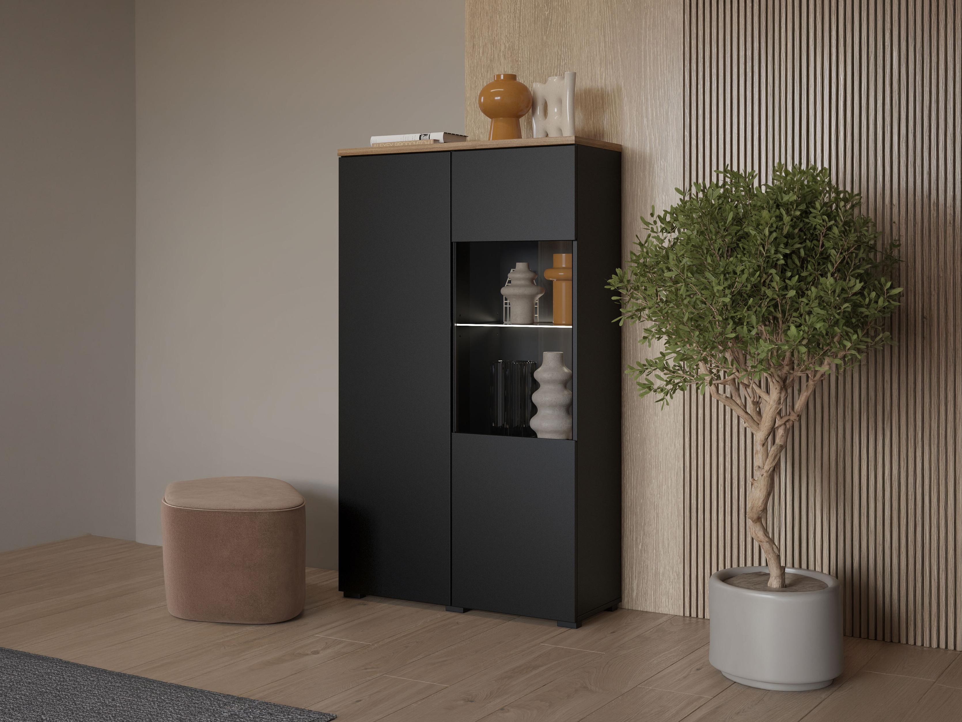 Regal Baletu 108 (Schwarz + Eichenholzoptik)
