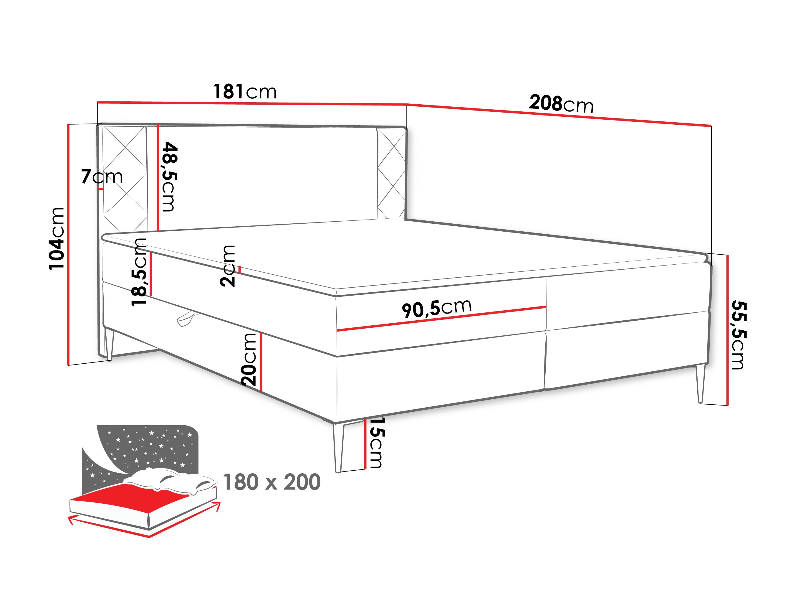 Boxspringbett Providence 200 (Polo 872)