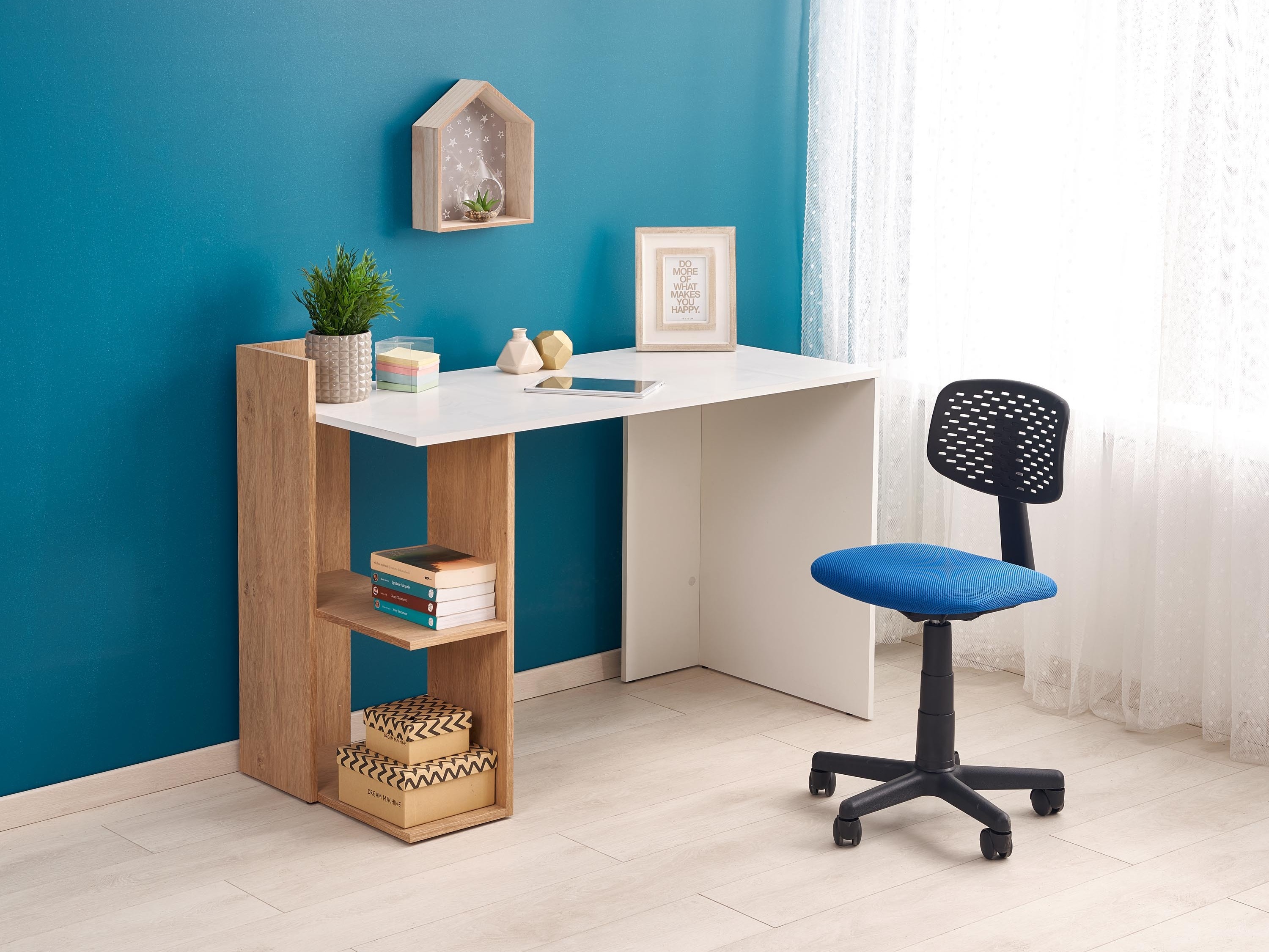 Bürotisch Houston 825 (Weiß + Goldene Eichenholzoptik)