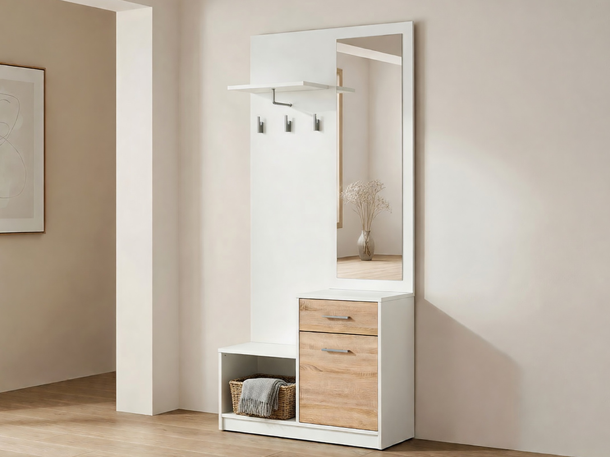 Flurgarnitur Novsore 121 (Weiß + Sonoma Eichenholzoptik)