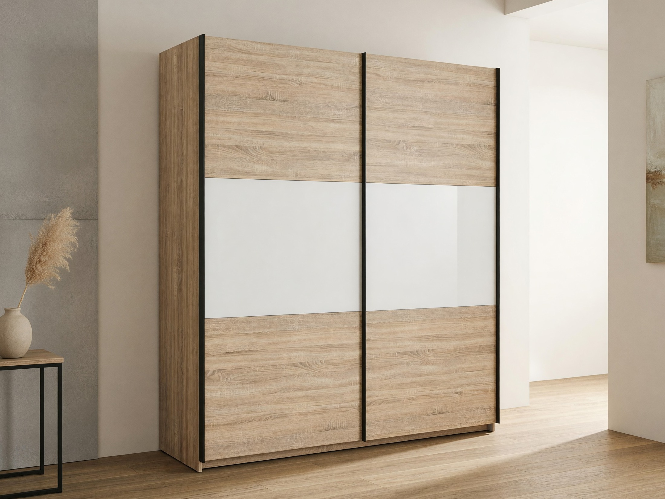 Kleiderschrank Livevaro 109 (Sonoma Eichenholzoptik + Weiß)