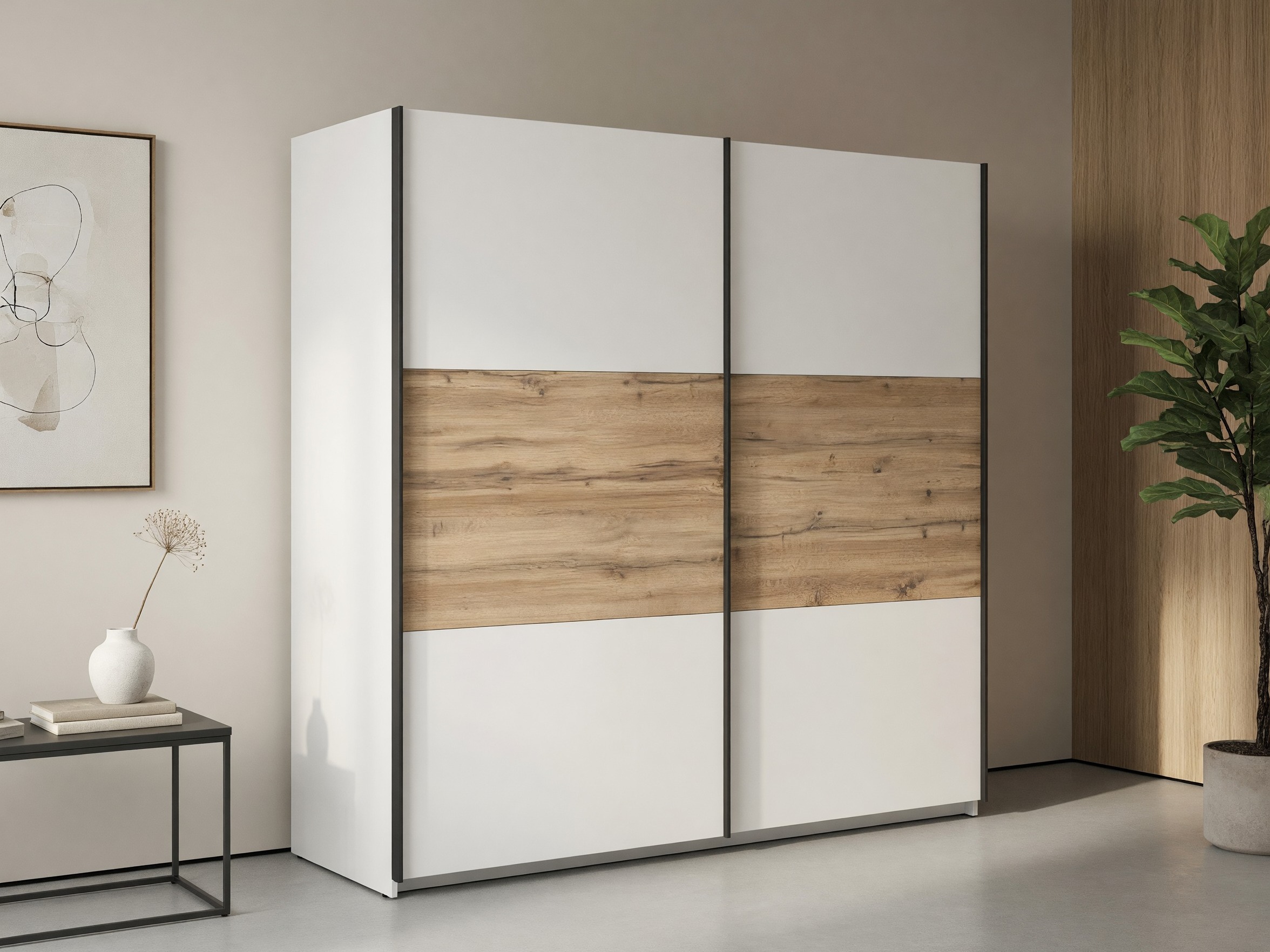 Kleiderschrank Livevaro 109 (Weiß + Wotan Eiche)
