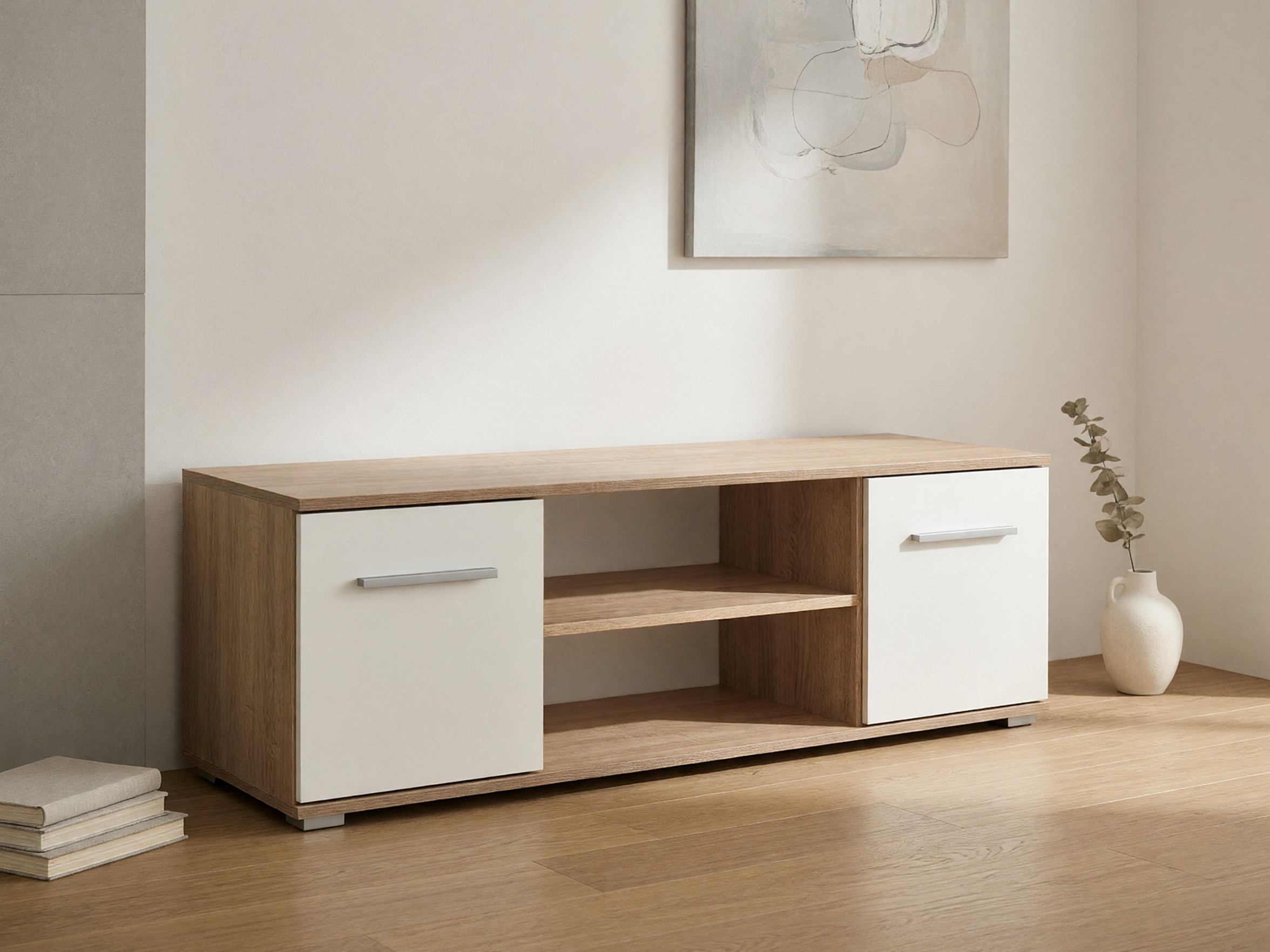 TV-Möbel Cirveso 109 (Sonoma Eichenholzoptik + Weiß glänzend)