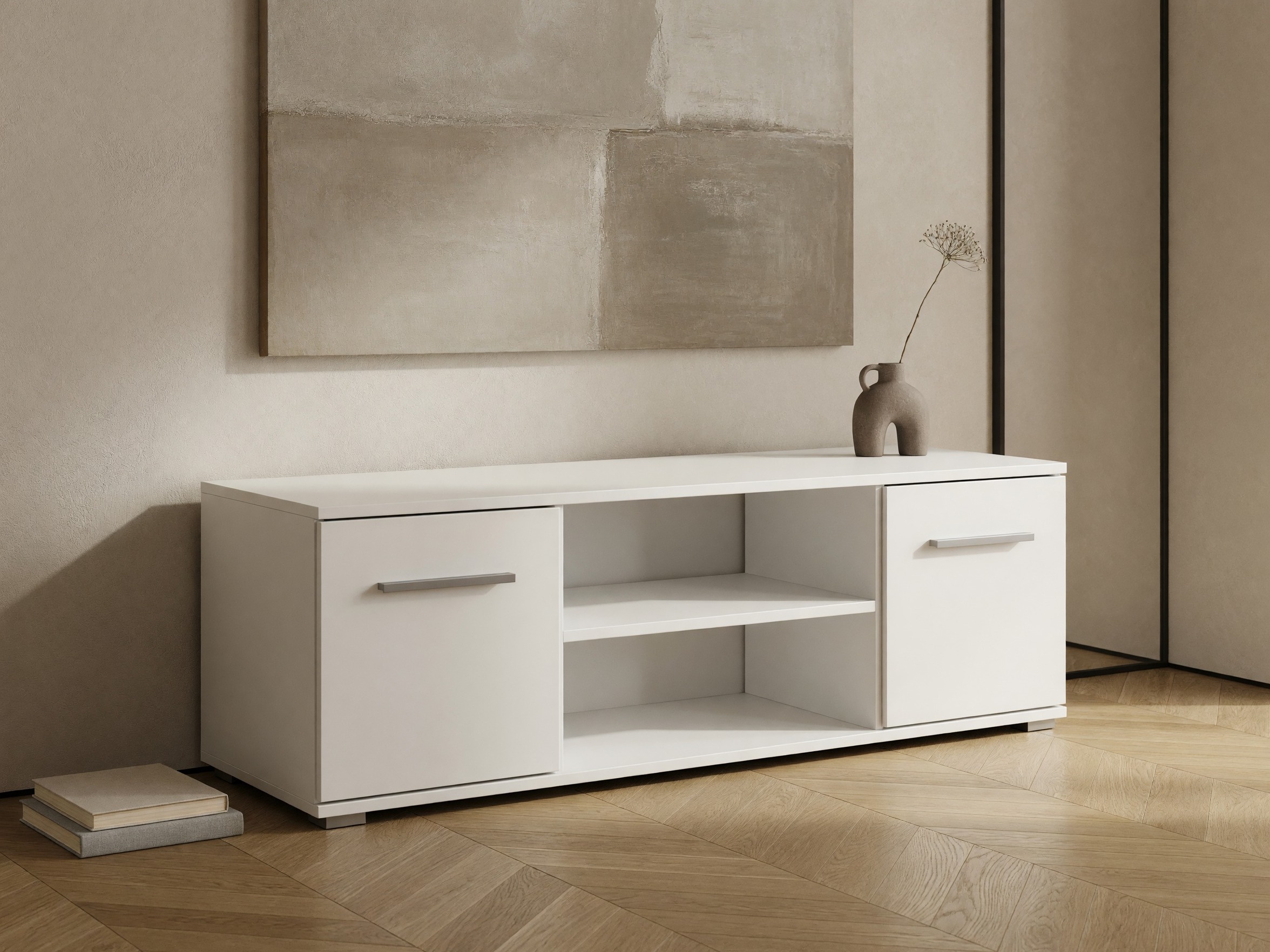 TV-Möbel Cirveso 109 (Weiß + Weiß glänzend)