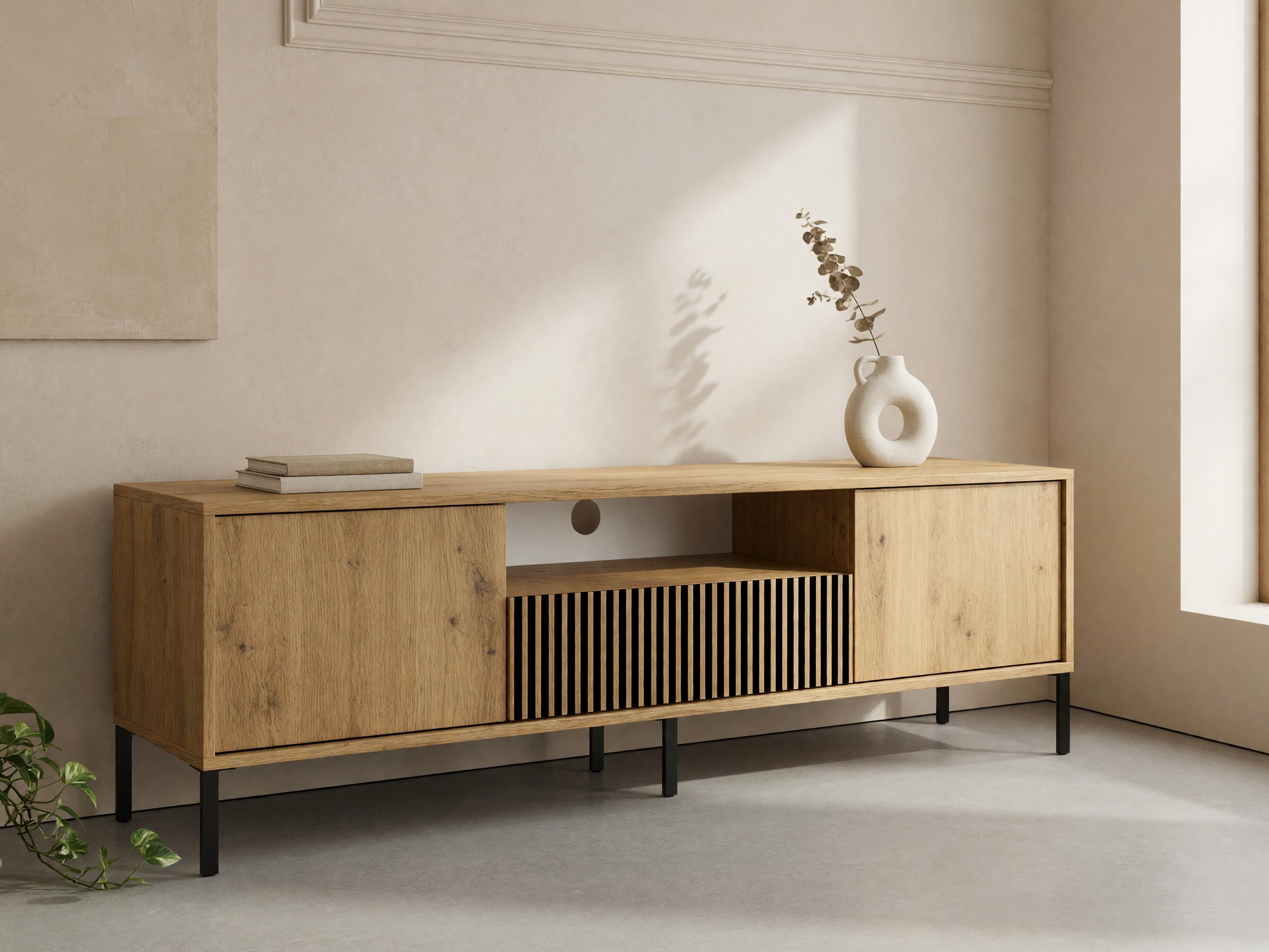 TV-Möbel Orlsone 100 (Artisan Eichenholzoptik + Schwarz)