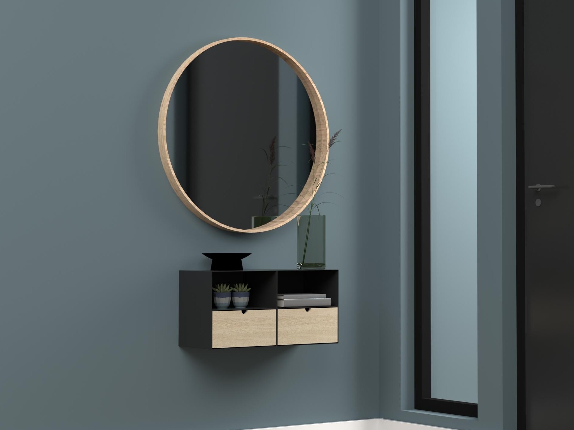 Nachttisch Norsica 375 (Schwarz + Helles Holz)