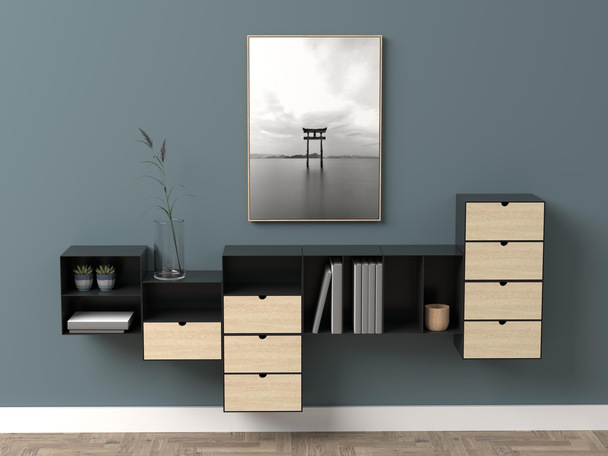 Nachttisch Norsica 375 (Schwarz + Helles Holz)