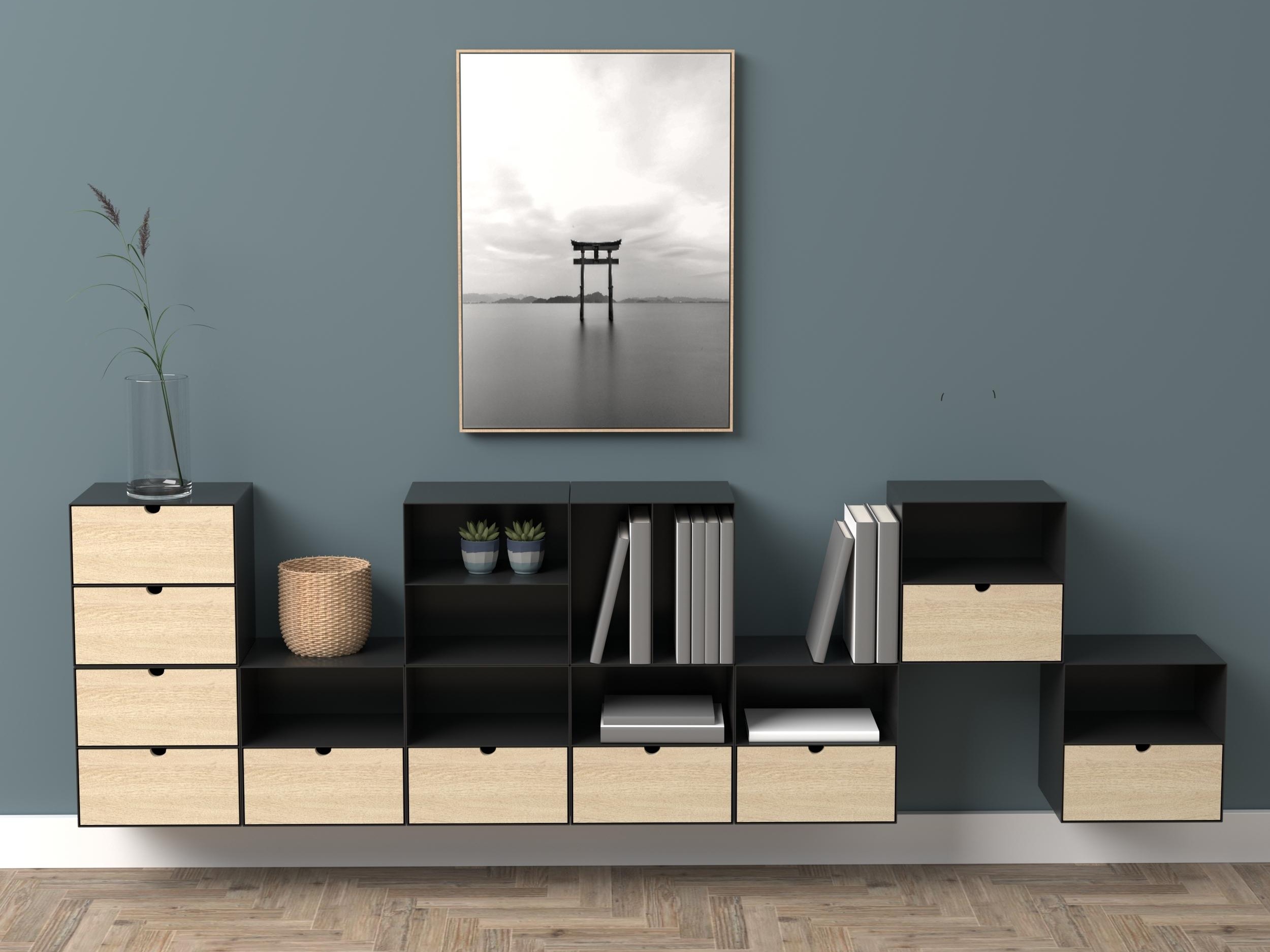 Nachttisch Norsica 375 (Schwarz + Helles Holz)