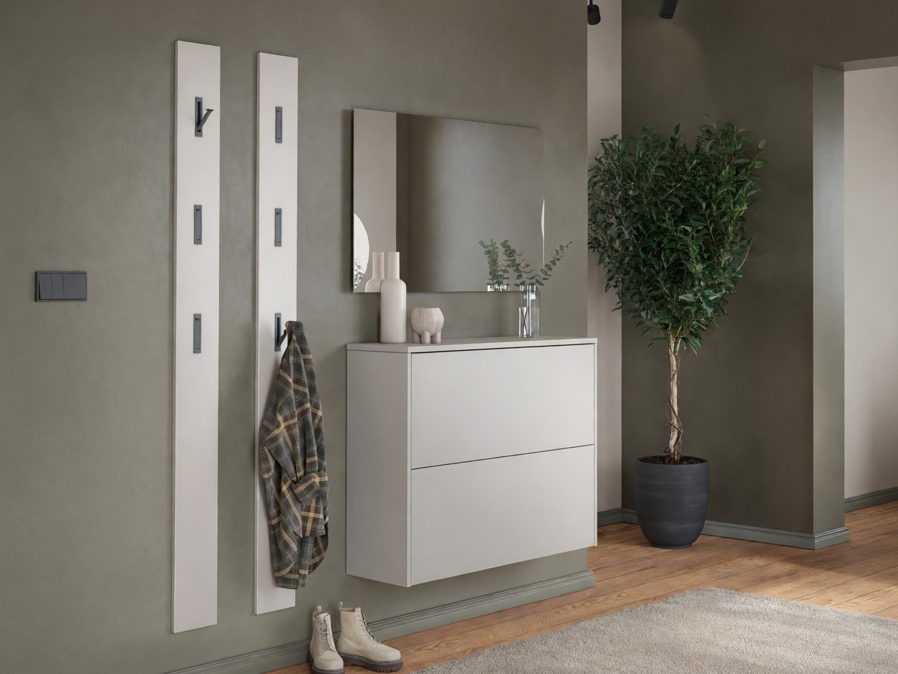 Flurgarnitur Levfena 103 (Kaschmir + Navarra eichenholzoptik + Weiß)