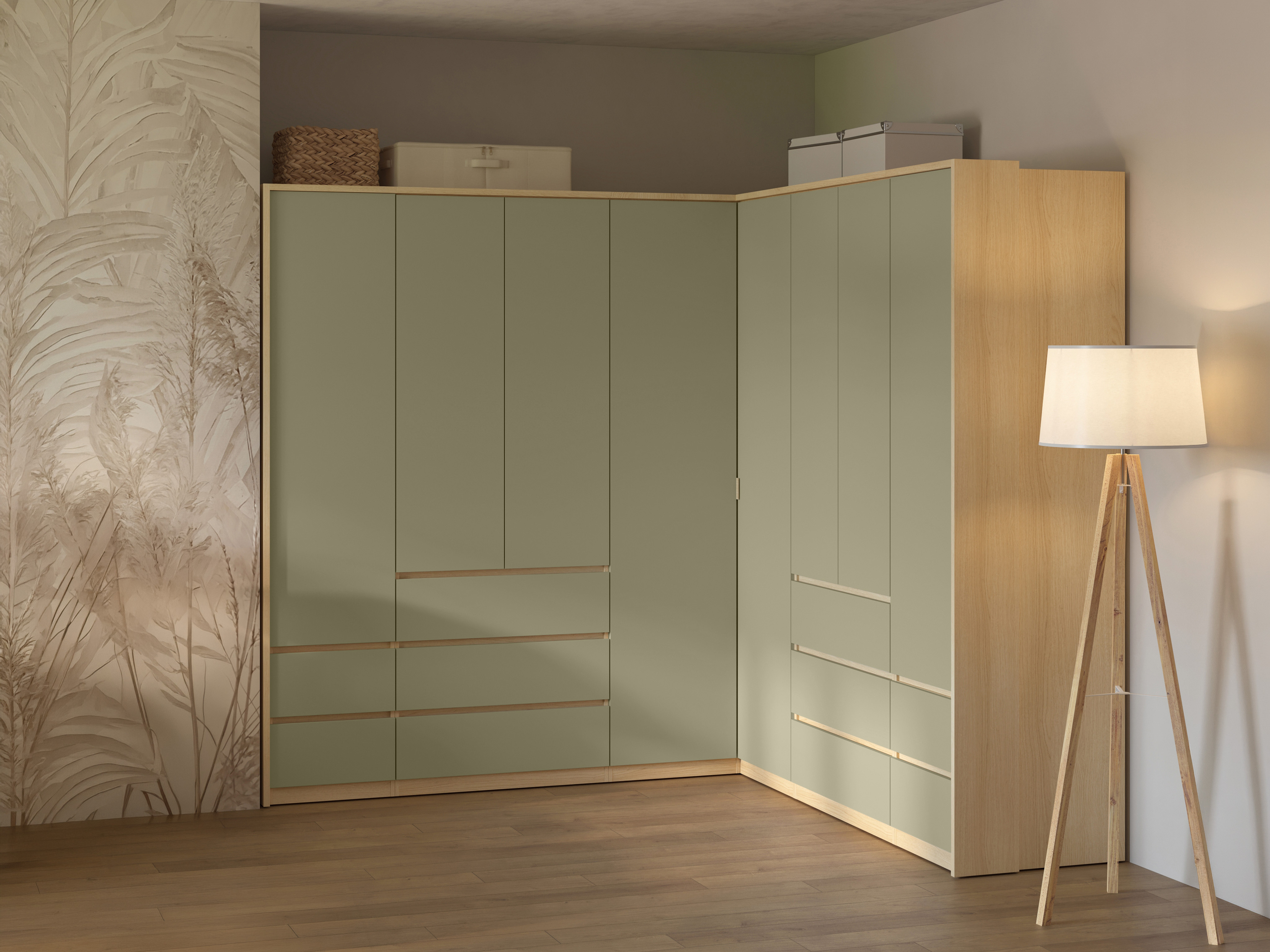 Eckkleiderschrank Nolcala 107 (Eichenholzoptik + Eukalyptus)