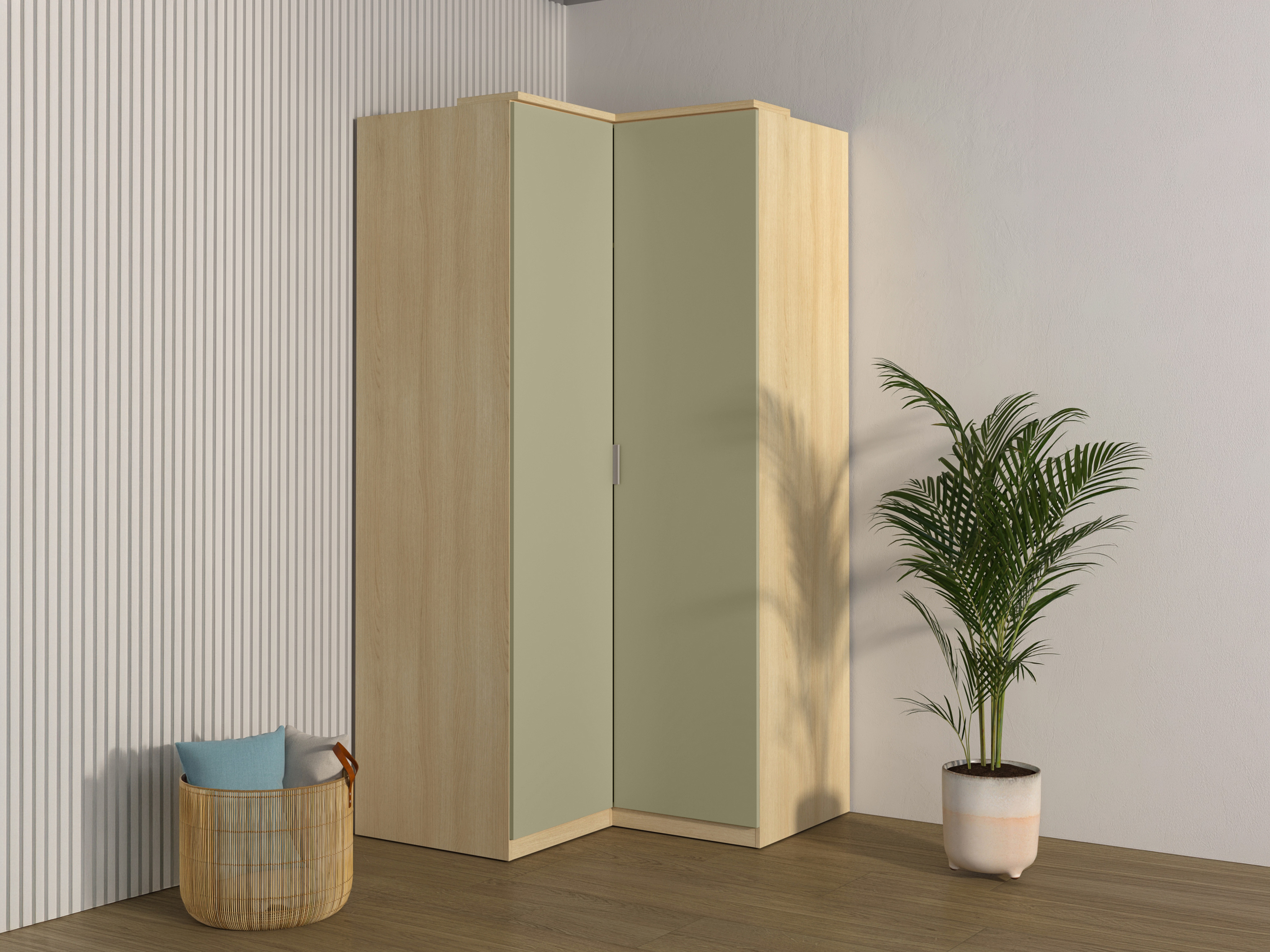 Eckkleiderschrank Nolcala 107 (Eichenholzoptik + Eukalyptus)