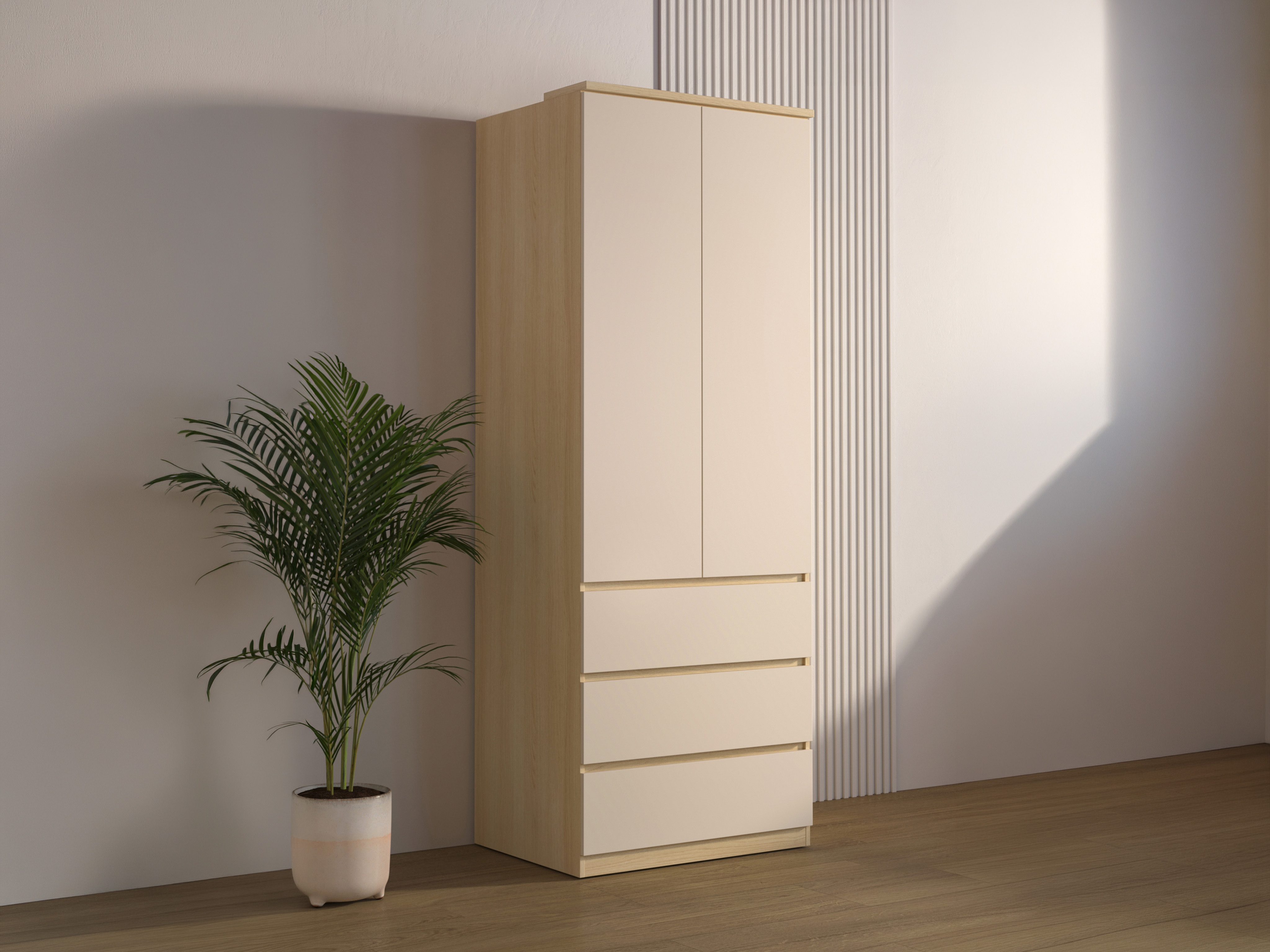 Kleiderschrank Nolcala 110 (Eichenholzoptik + Beige)
