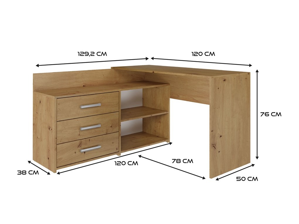Eckschreibtisch Mandeville 131 (Artisan Eichenholzoptik)