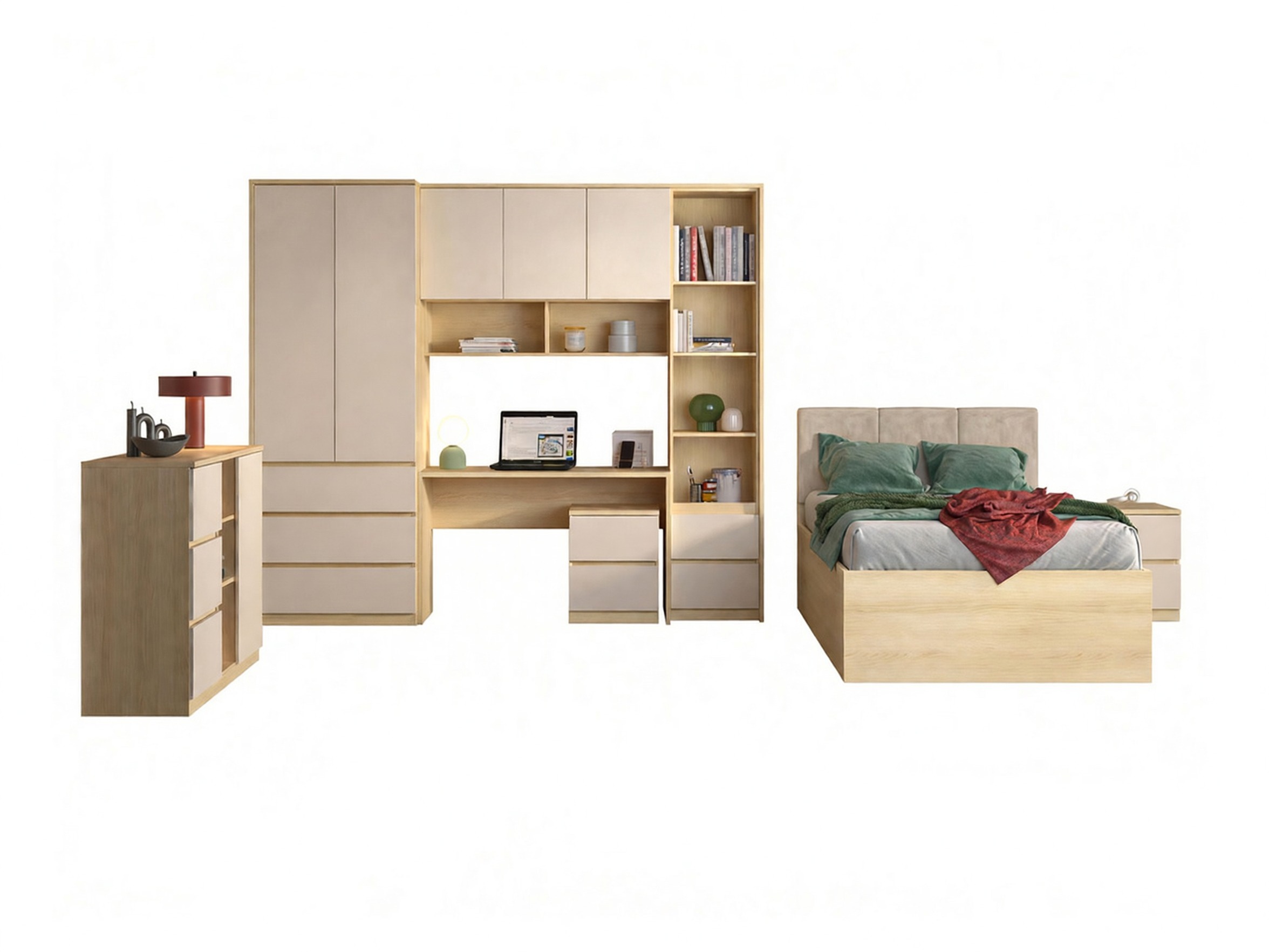 Möbel-Set Nolcala 123 (Eichenholzoptik + Beige)