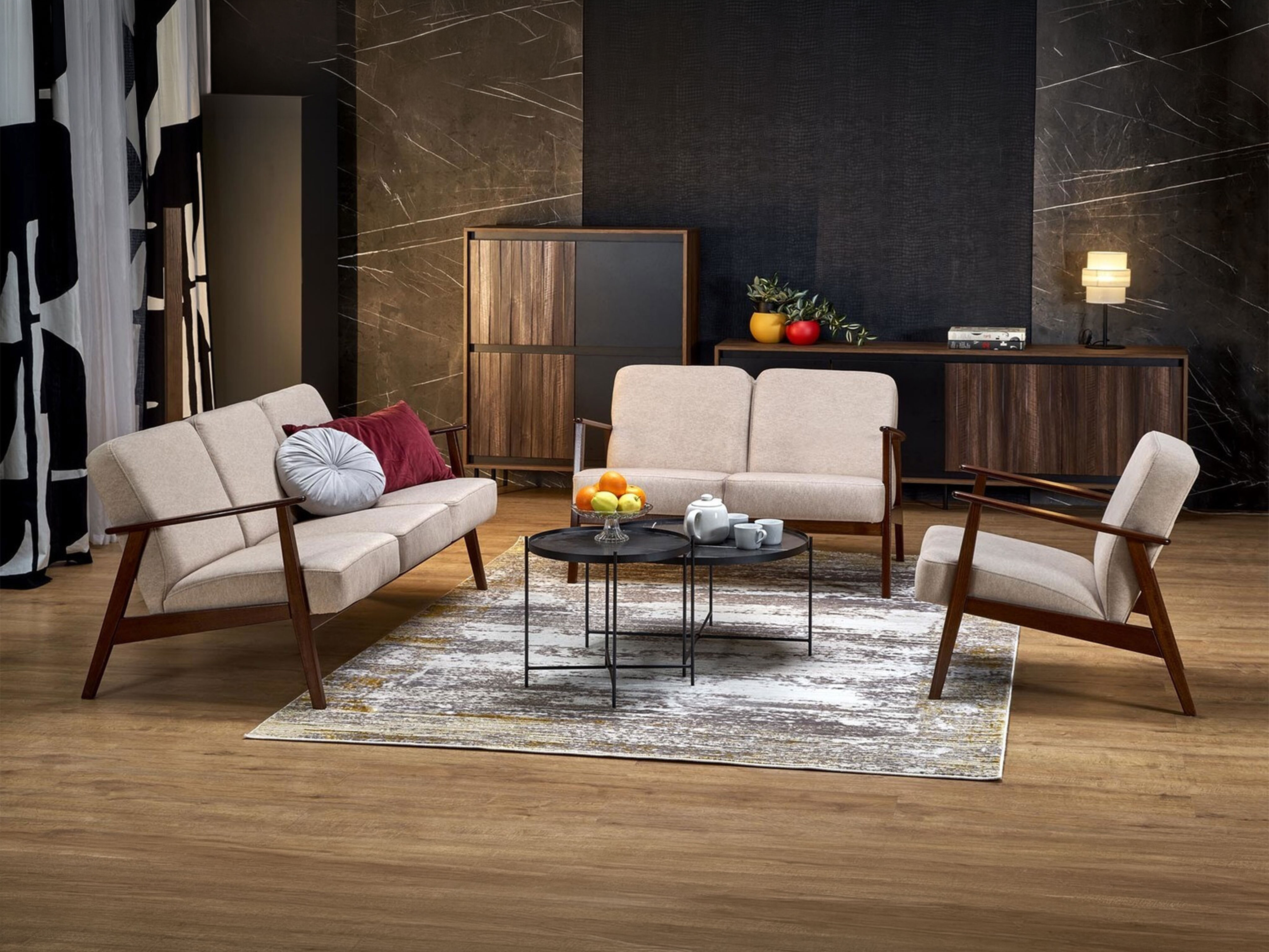 Sofa Houston 2117 (Beige + Walnussholzoptik)