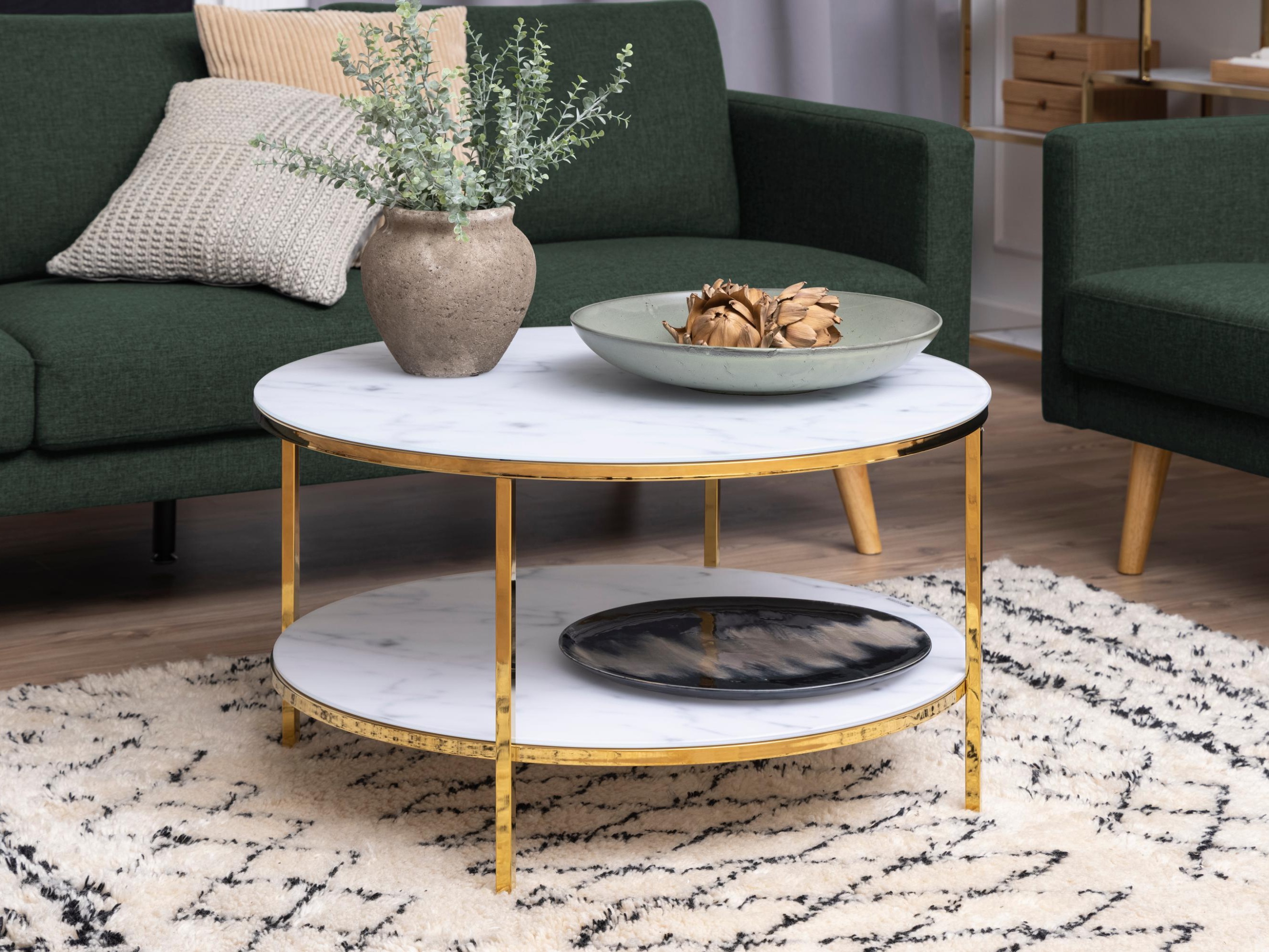 Couchtisch Norsica 554 (Gold + Weißer Marmor)