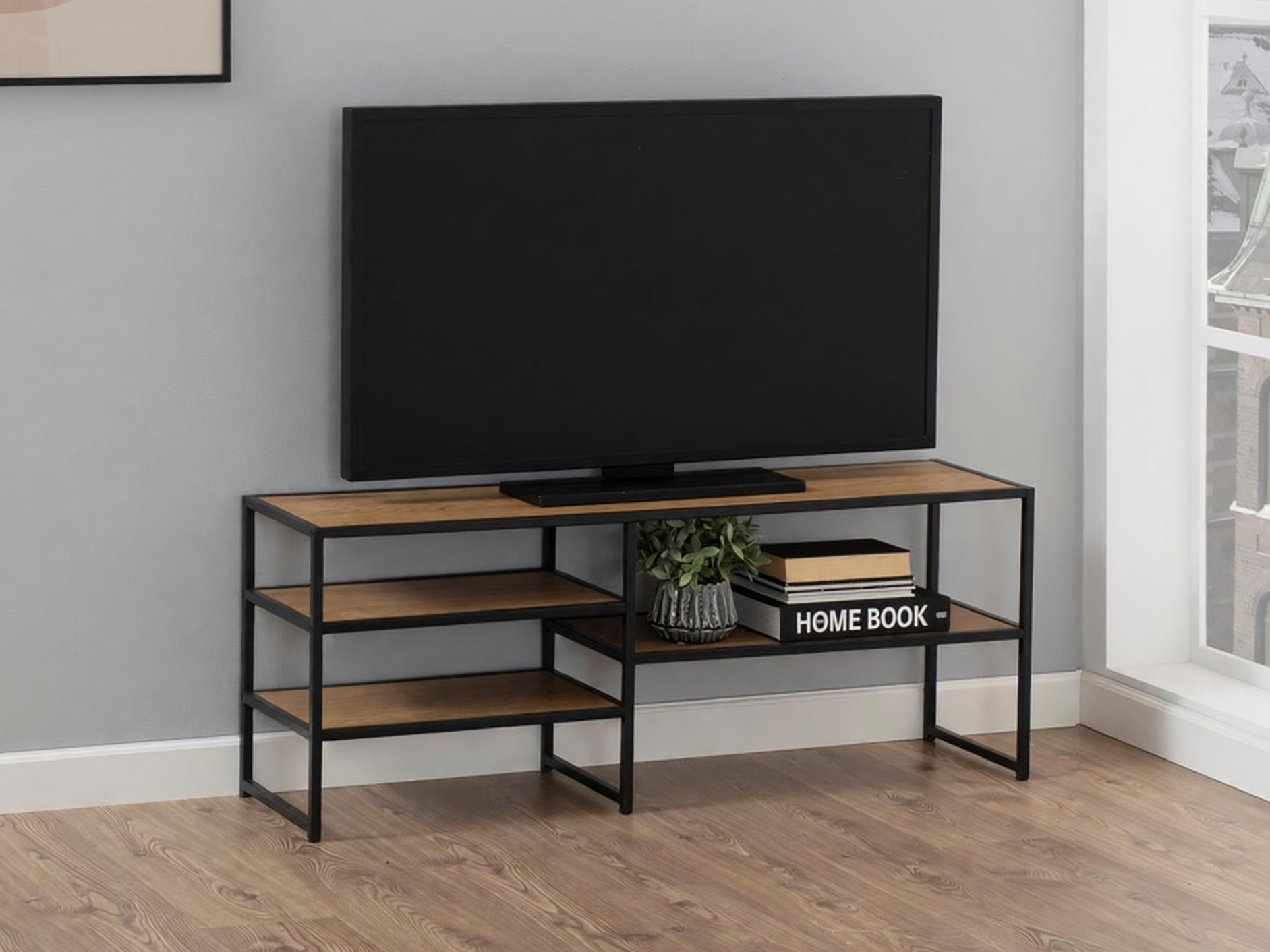 TV-Möbel Norsica Sevferi 135 (Wildeichenholzoptik + Schwarz)