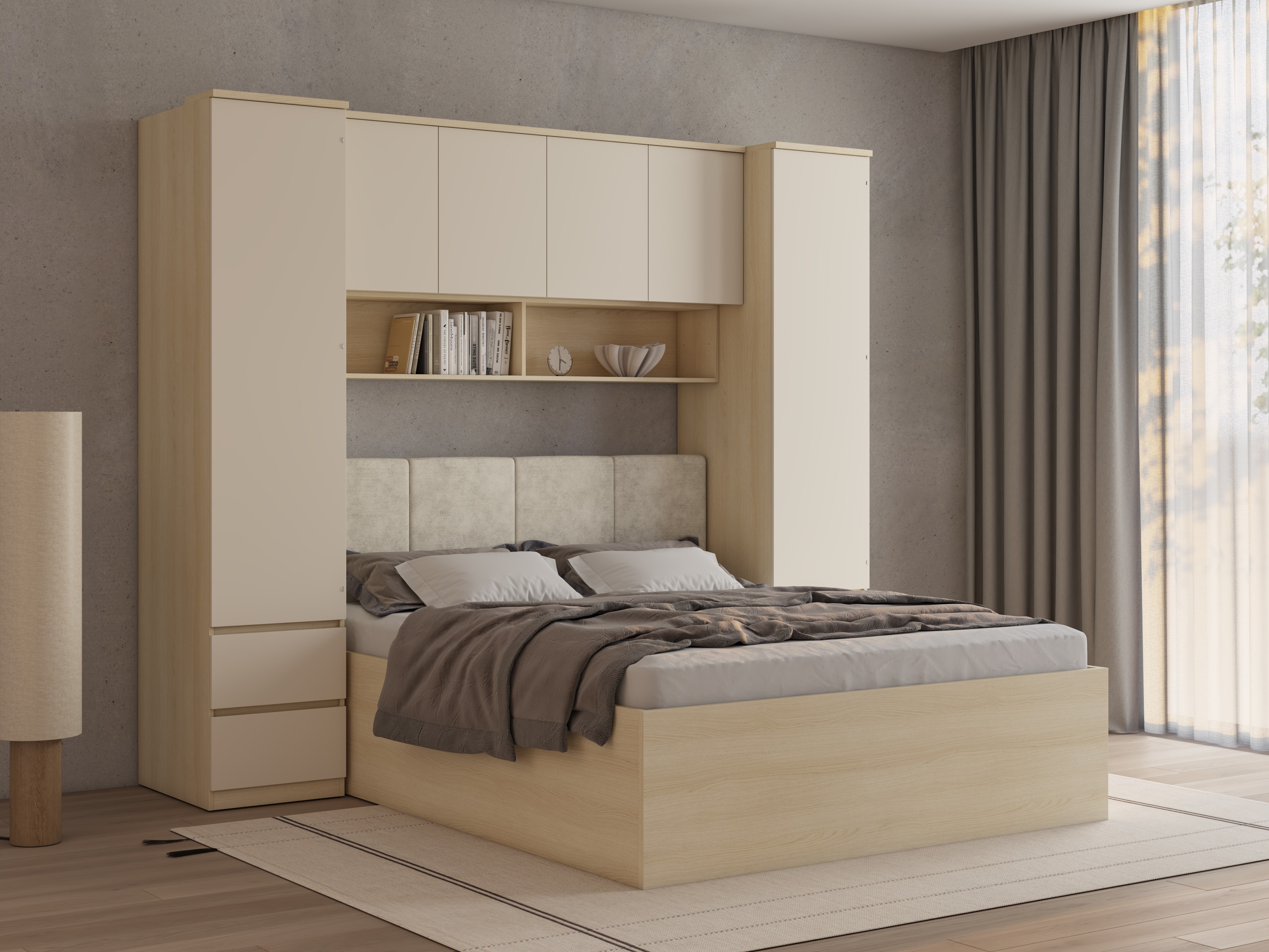 Schlafzimmer-Set Nolcala 125 (Eichenholzoptik + Beige)