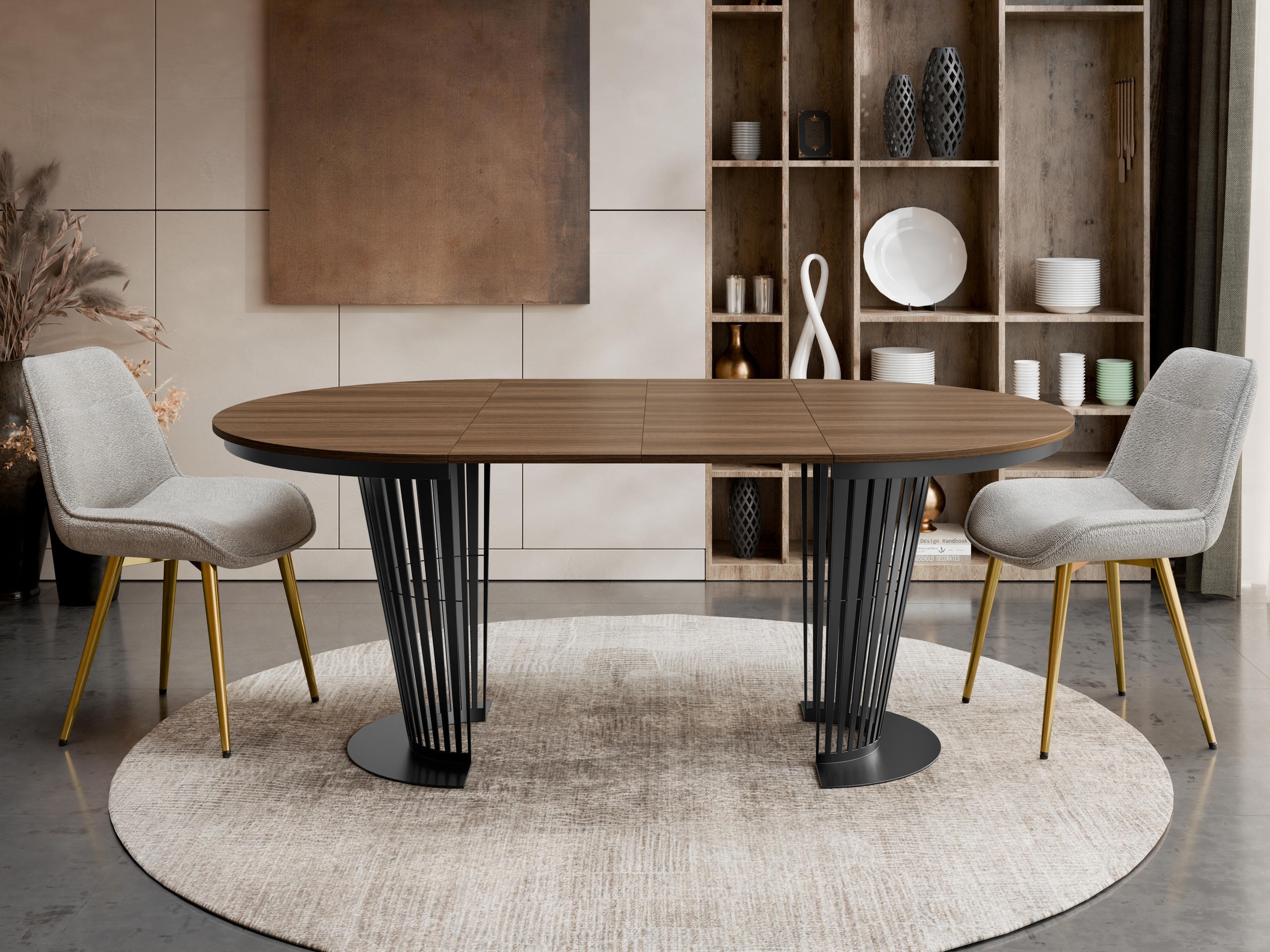 Tisch Oswego 179 (Schwarz + Nussholzoptik dunkel)