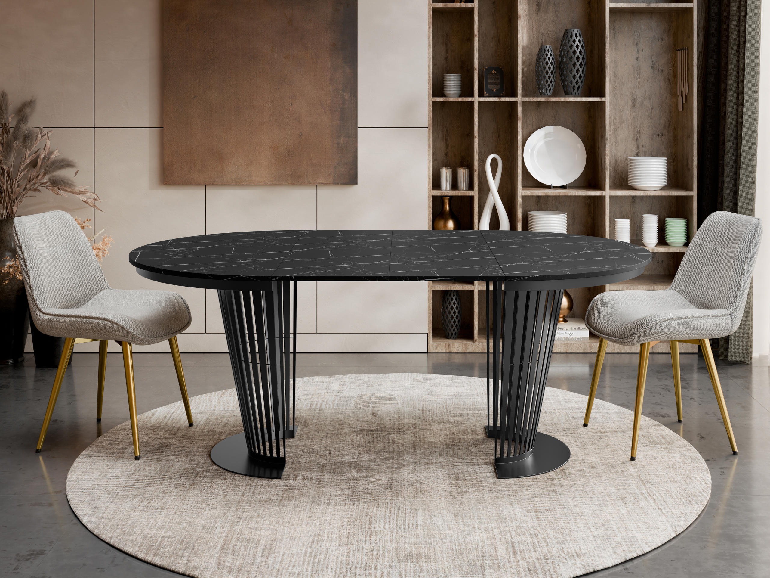 Tisch Oswego 179 (Schwarz + Schwarzer Marmor)