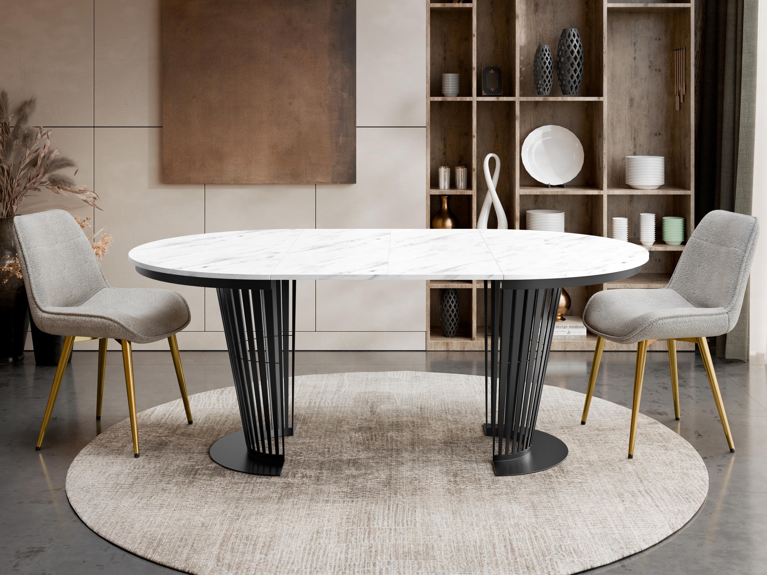 Tisch Oswego 179 (Schwarz + Weißer Marmor)