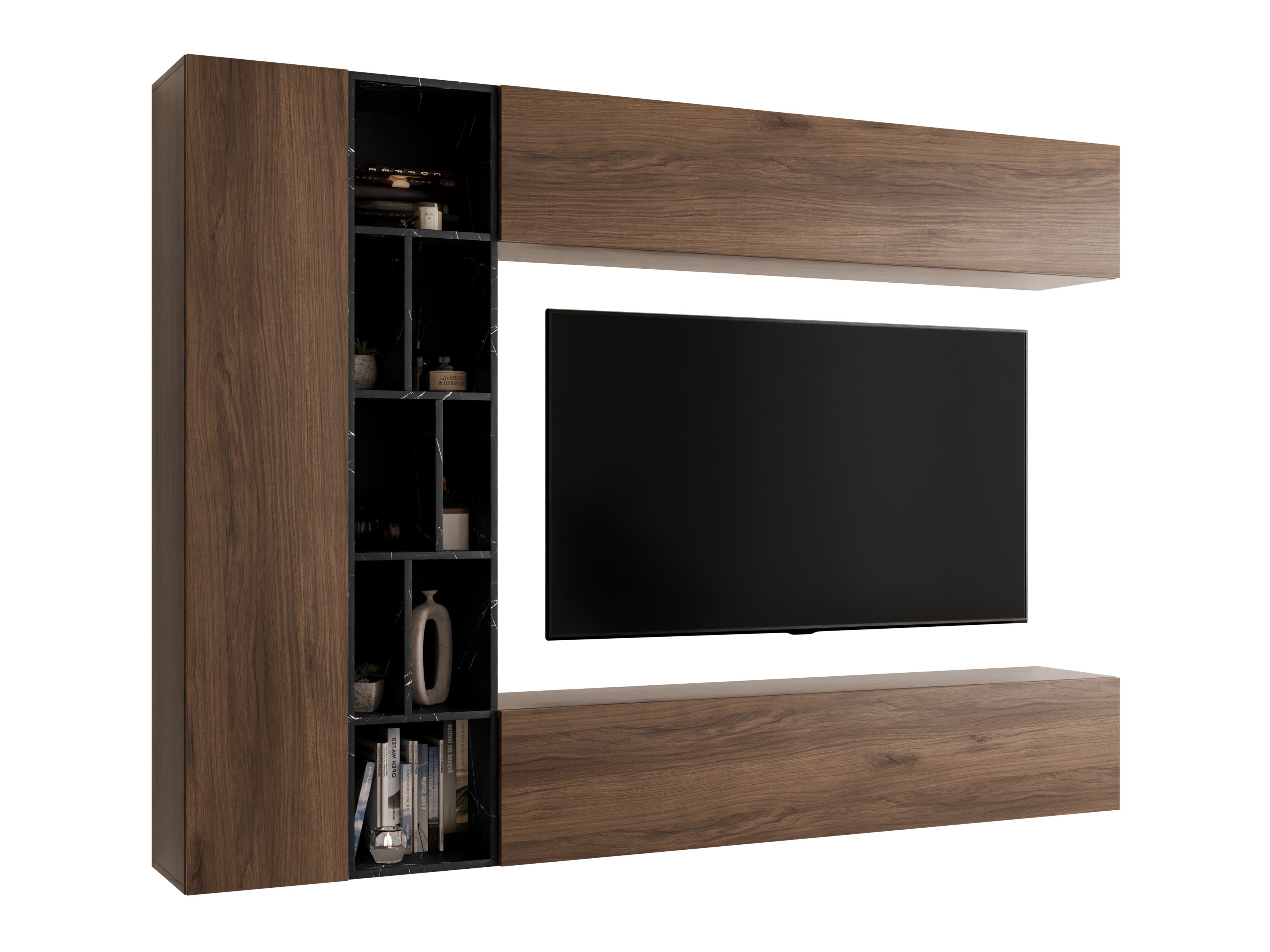 Wohnzimmer-Sets Comfivo Natura (Walnussholzoptik + Schwarzer Marmor)