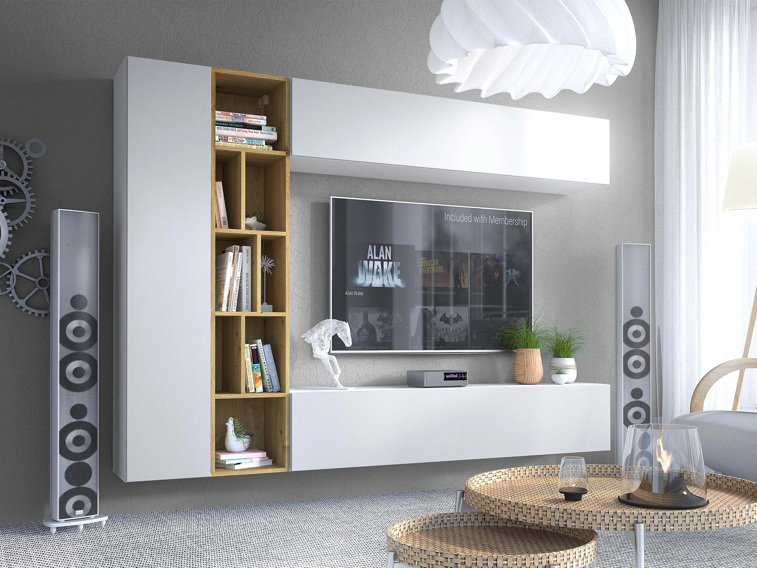 Wohnzimmer-Sets Comfivo Natura (Weiß + Artisan Eichenholzoptik)