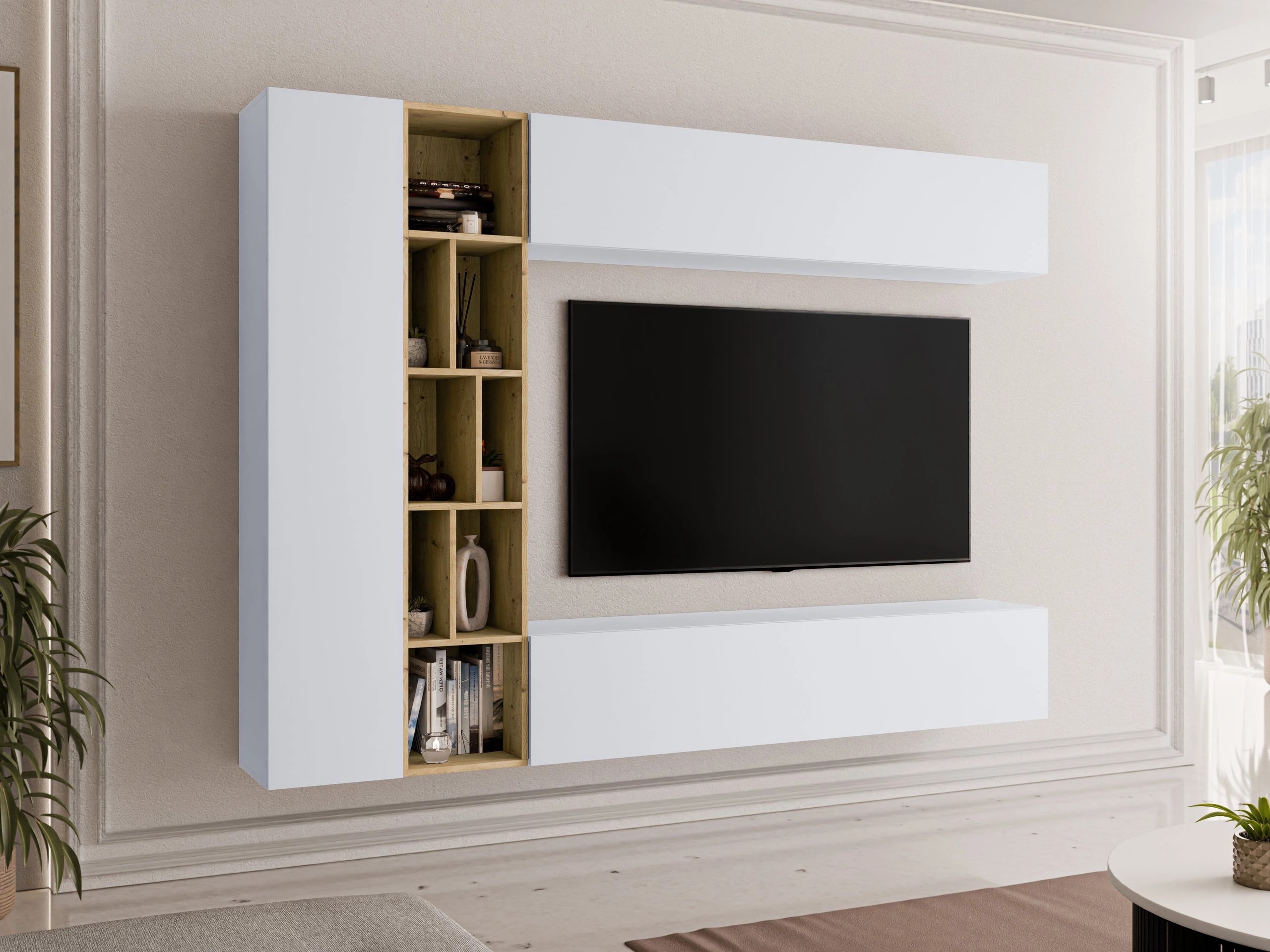 Wohnzimmer-Sets Comfivo Natura (Weiß + Artisan Eichenholzoptik)