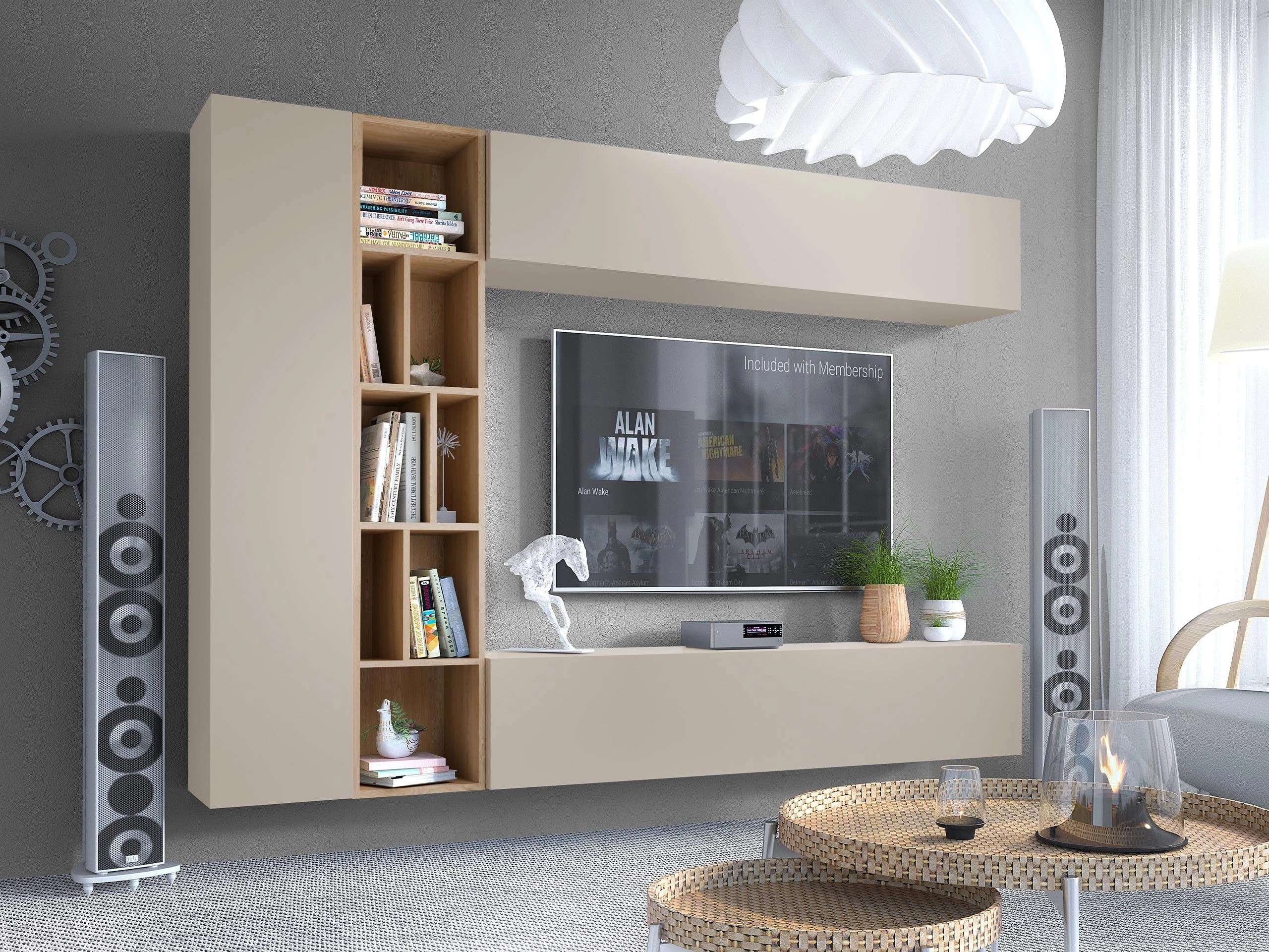 Wohnzimmer-Sets Comfivo Natura (Kaschmir + Artisan Eichenholzoptik)