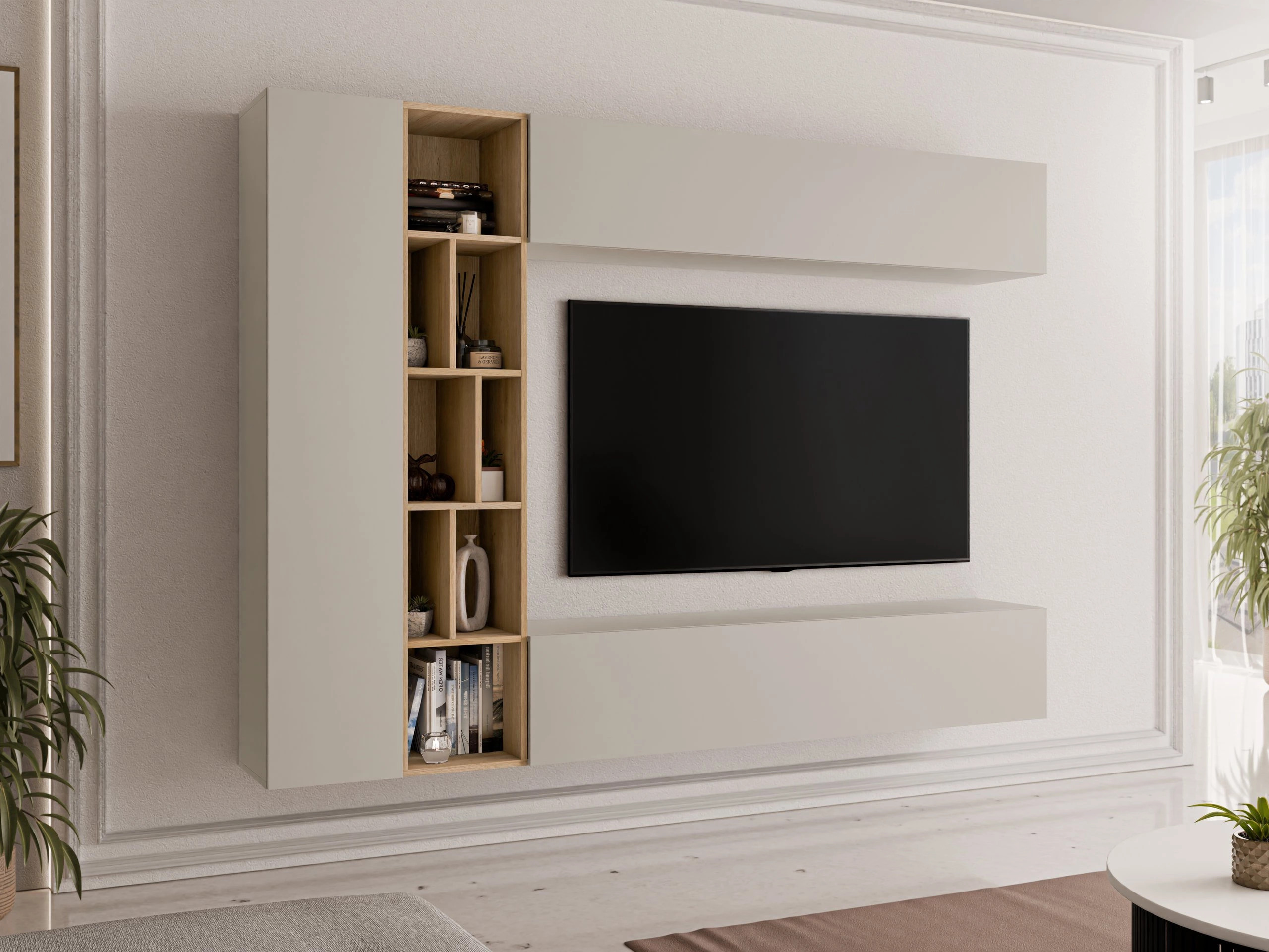Wohnzimmer-Sets Comfivo Natura (Kaschmir + Artisan Eichenholzoptik)