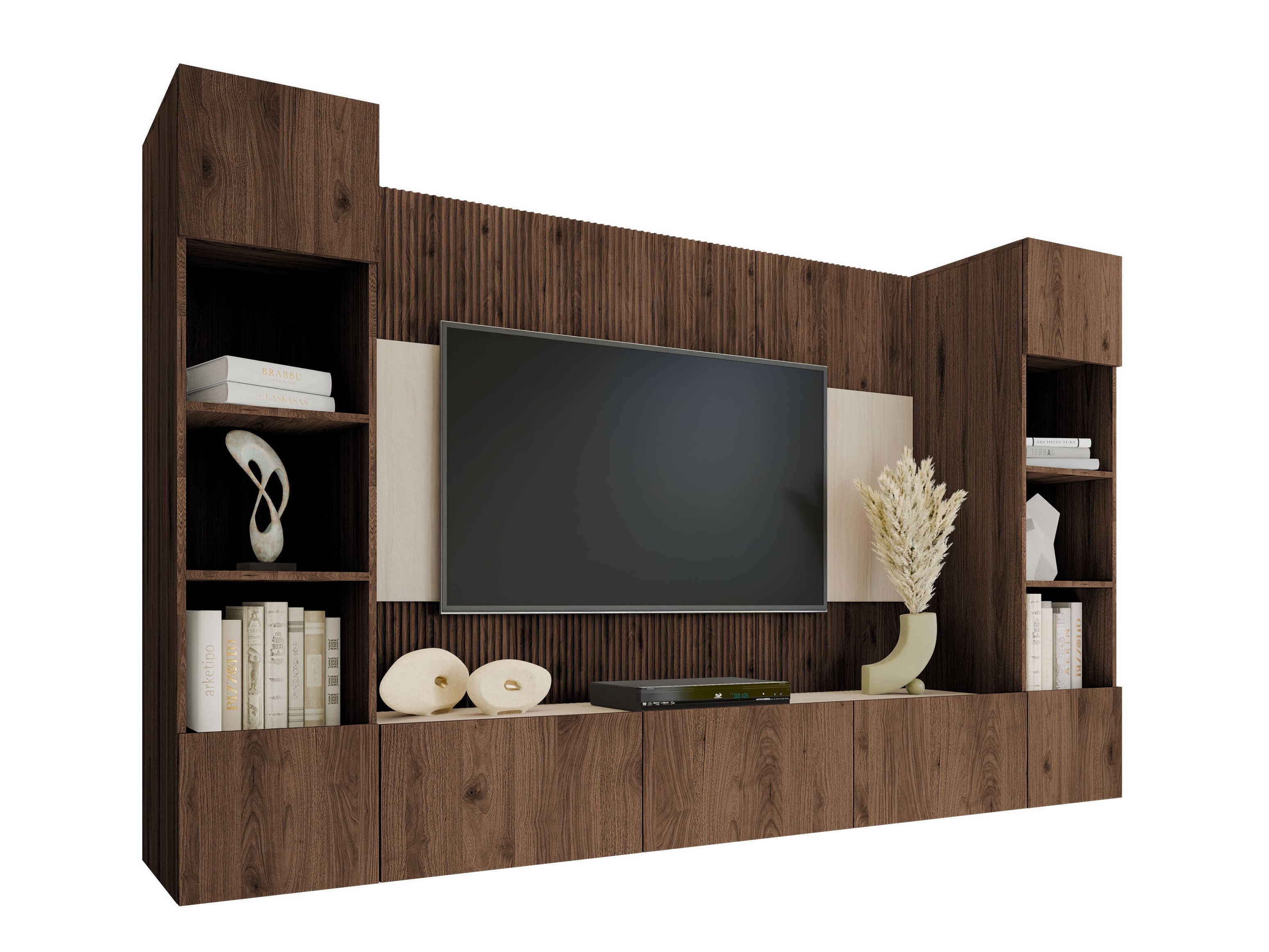 Wohnzimmer-Sets Comfivo Salix I (Walnussholzoptik + Hell Travertine)