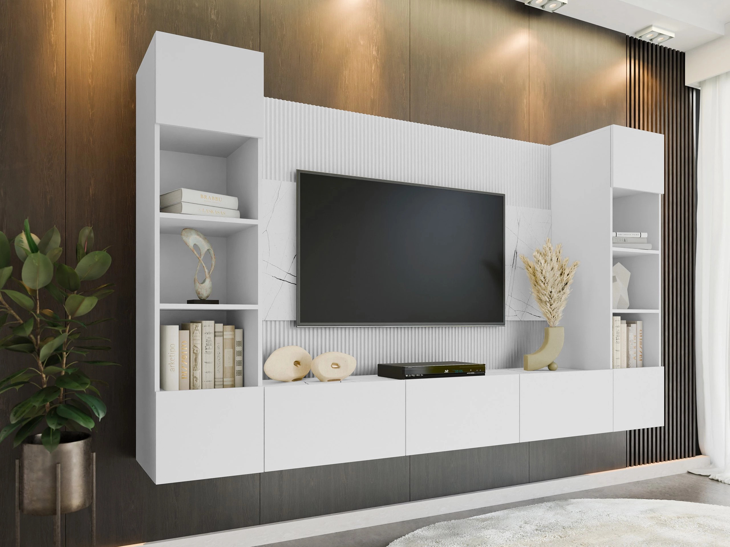 Wohnzimmer-Sets Comfivo Salix I (Weiß + Weißer Marmor)